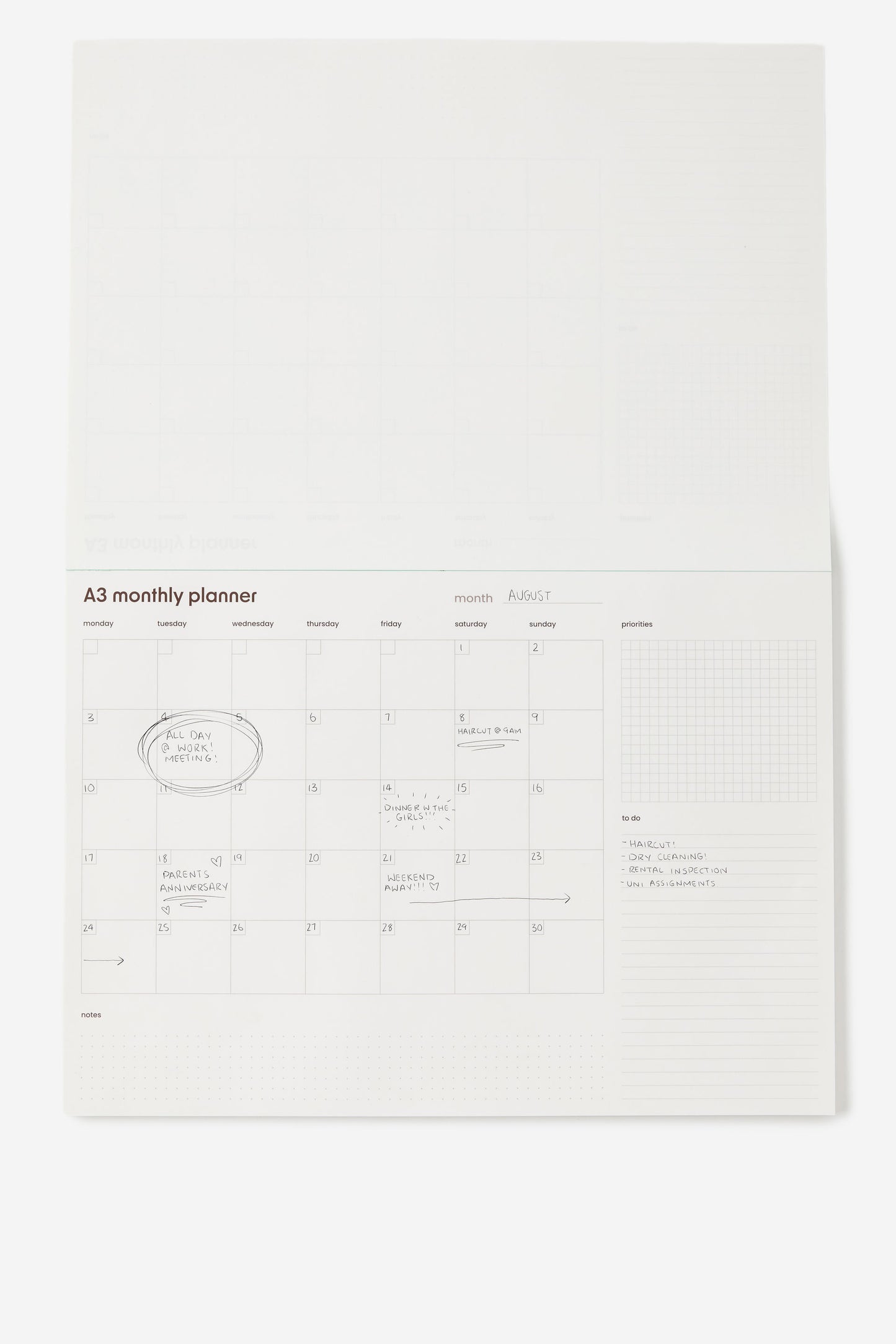 A3 Monthly Notepad Planner