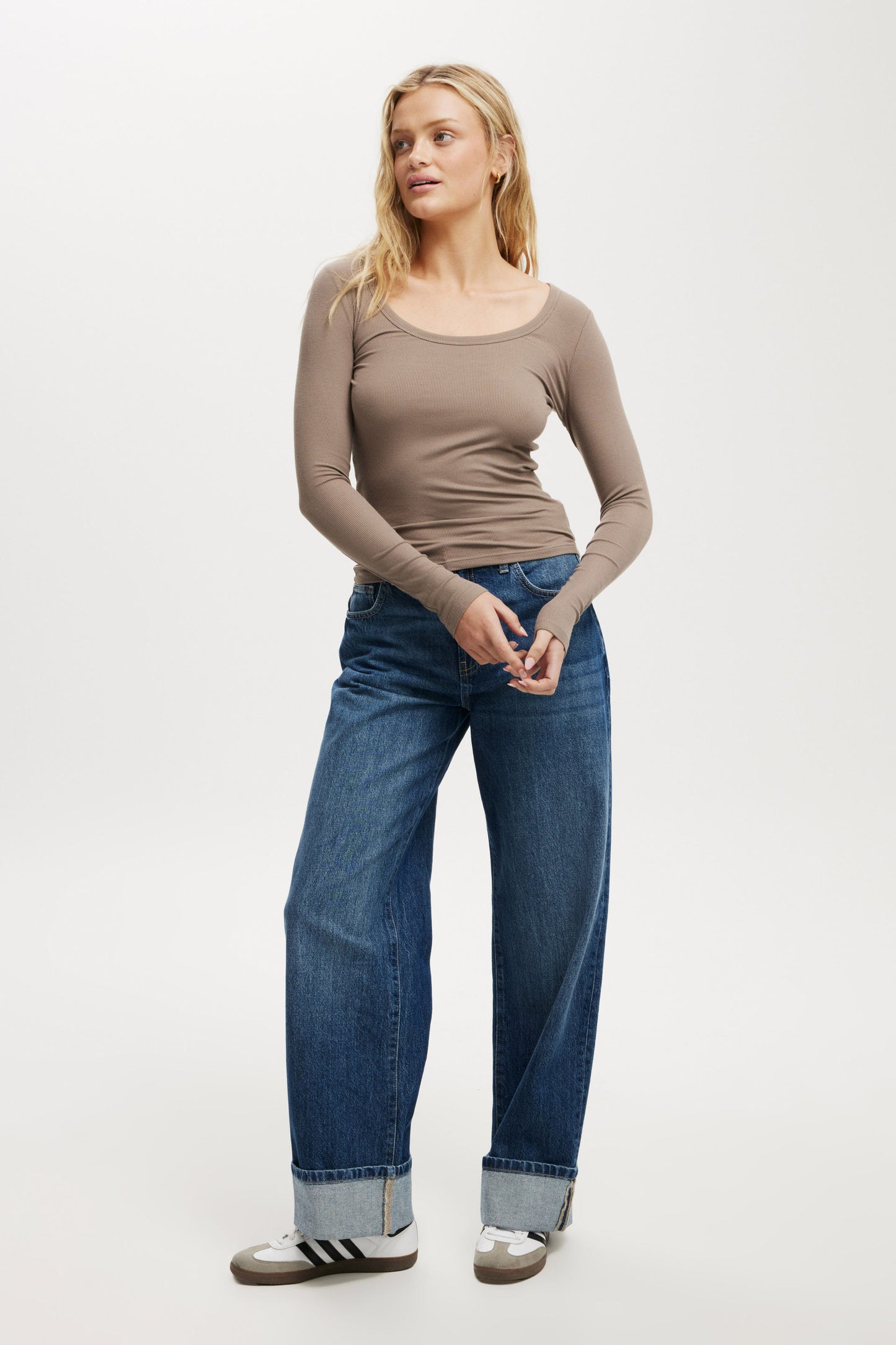 Staple Rib Scoop Neck Long Sleeve Top