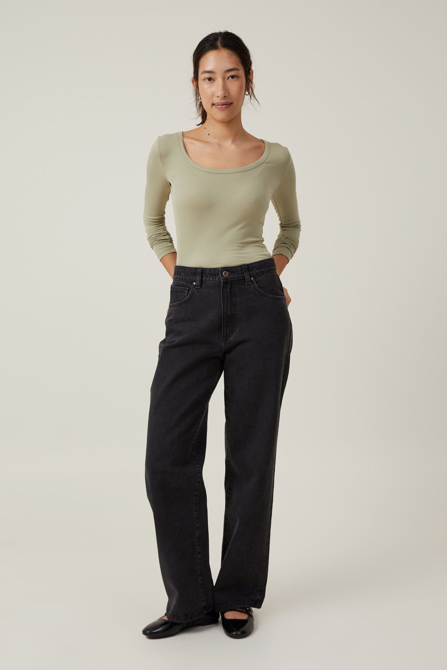 Staple Rib Scoop Neck Long Sleeve Top
