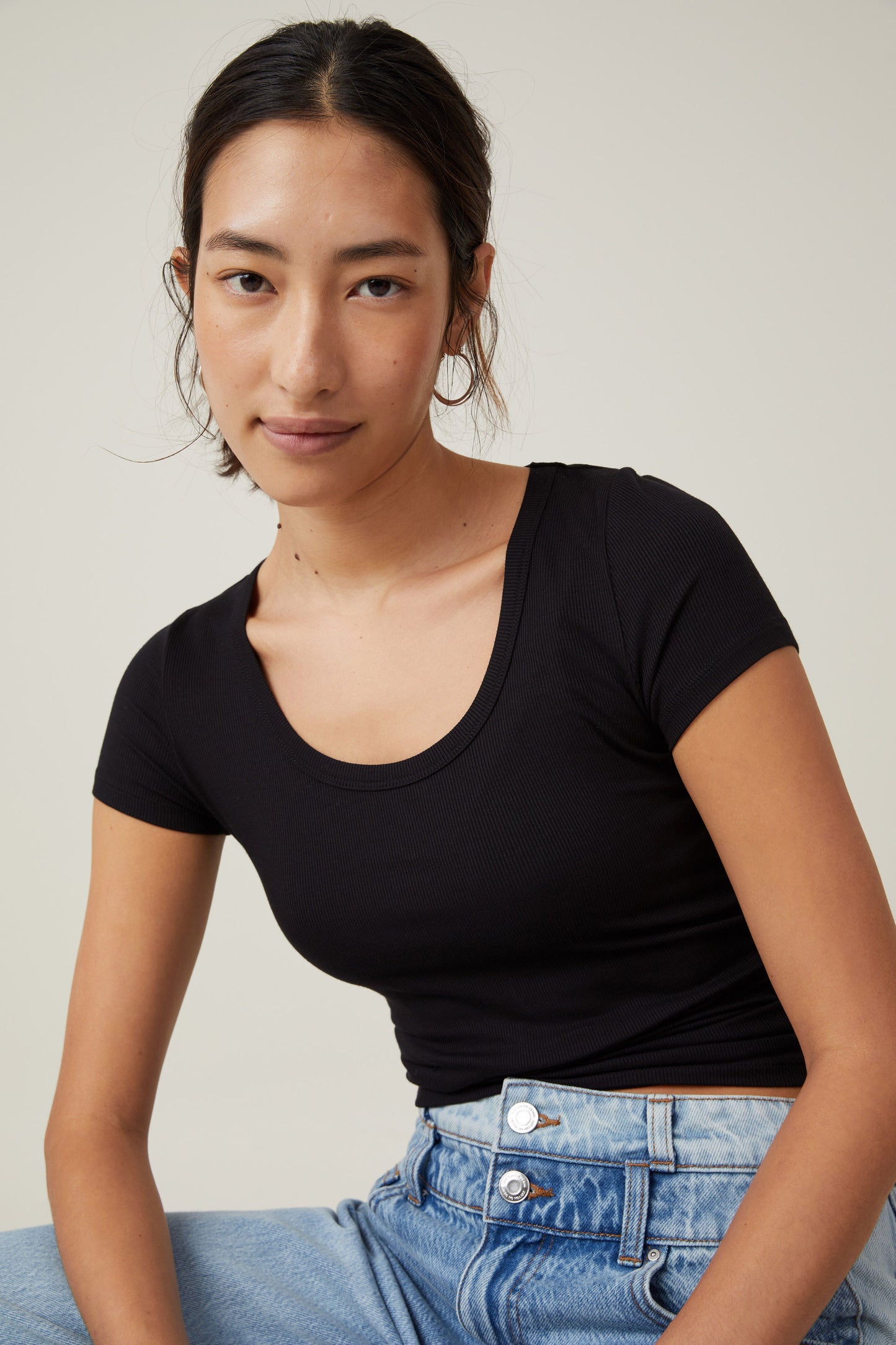 Staple Rib Scoop Neck Short Sleeve Top