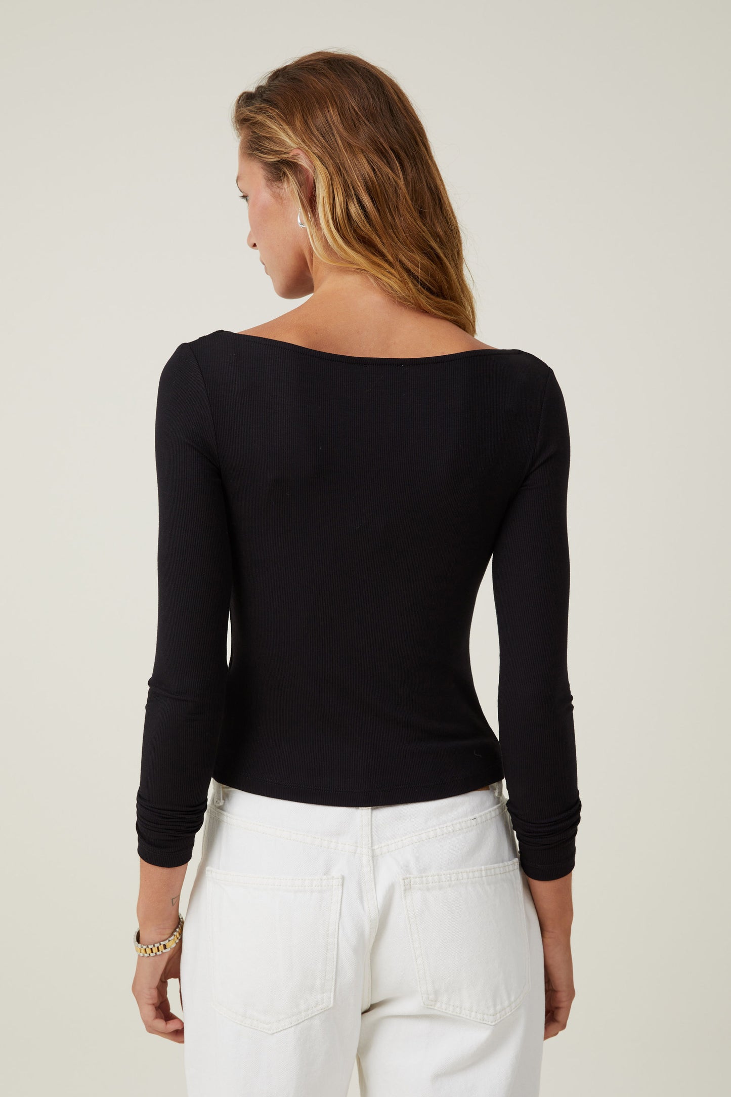 Staple Rib Boat Neck Long Sleeve Top