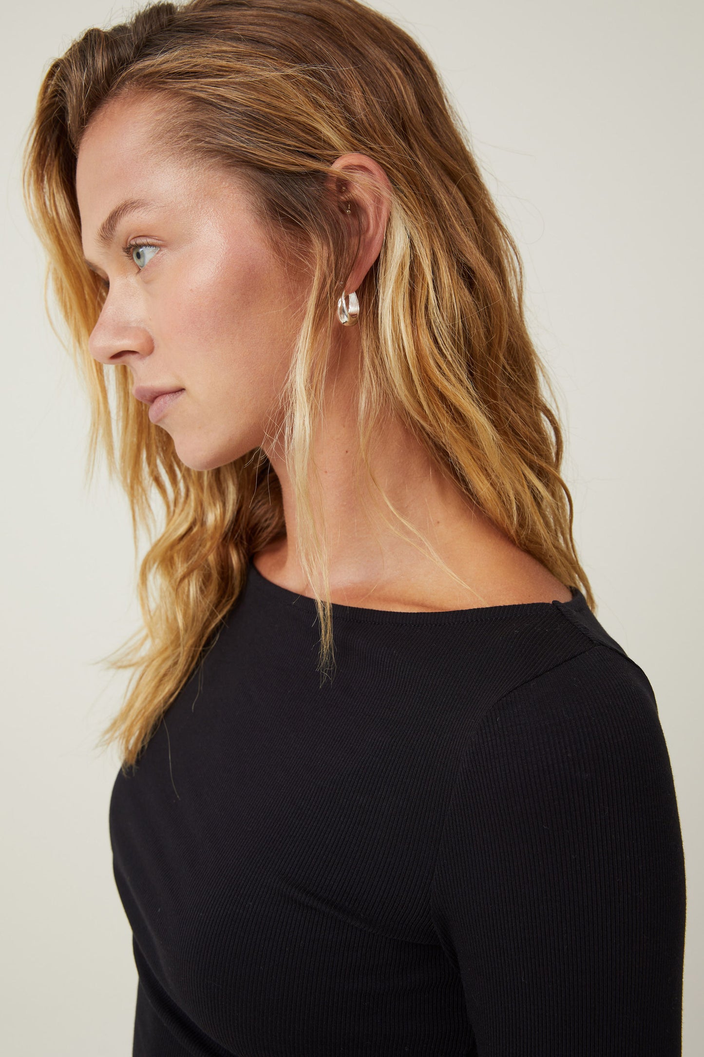 Staple Rib Boat Neck Long Sleeve Top