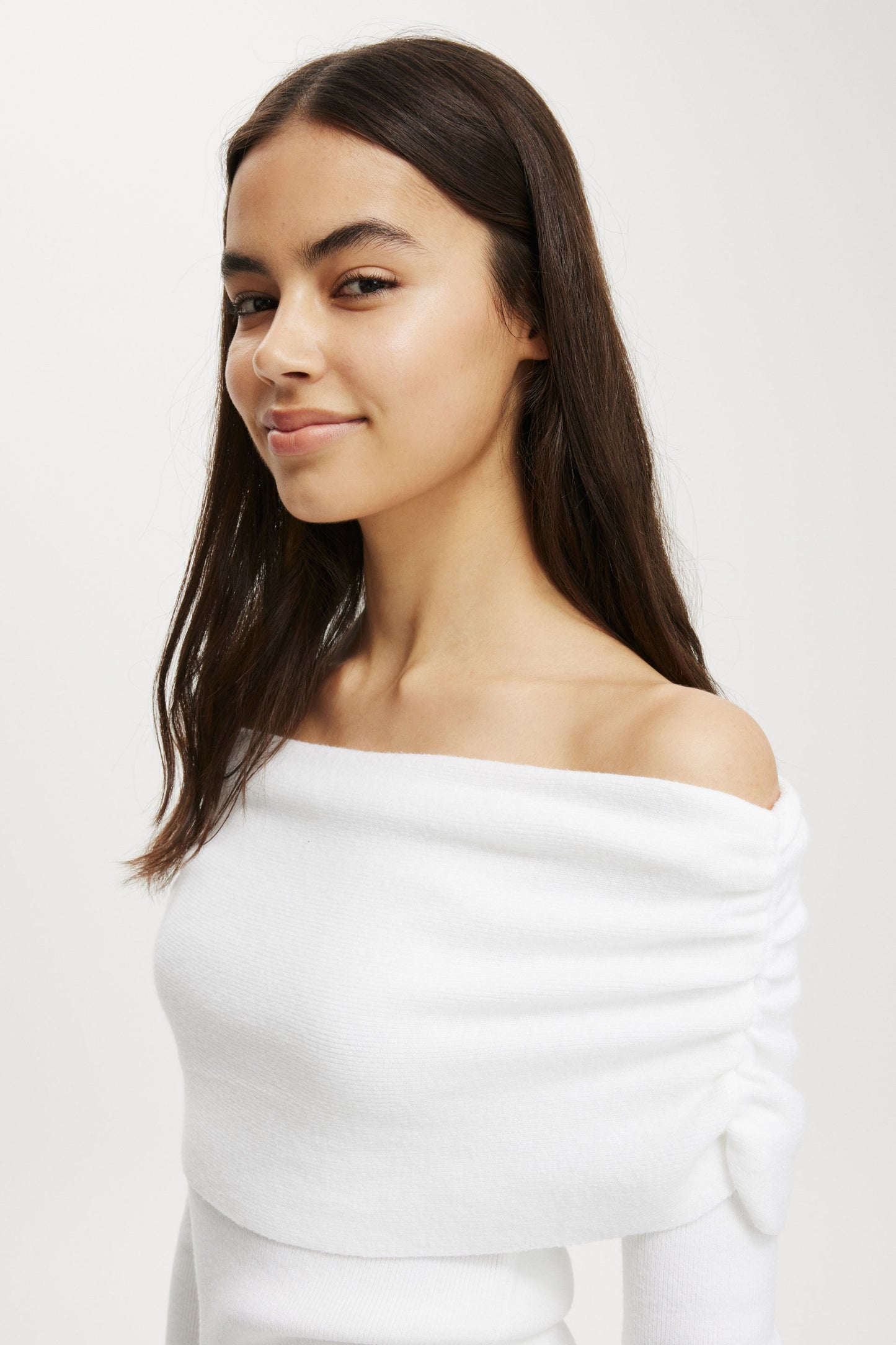 Everfine Rib Ruched Off Shoulder