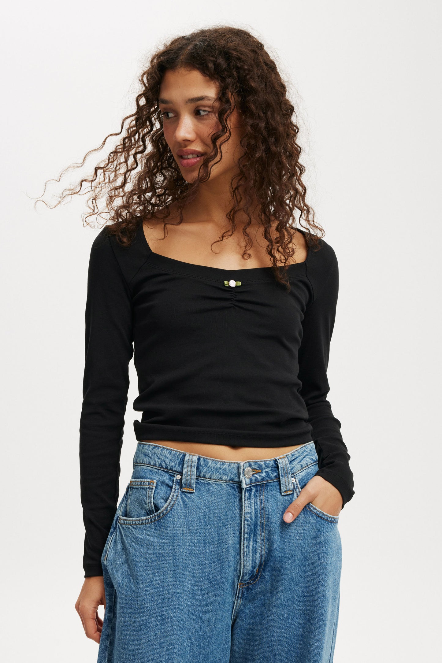 Sarah Rosette Square Neck Long Sleeve