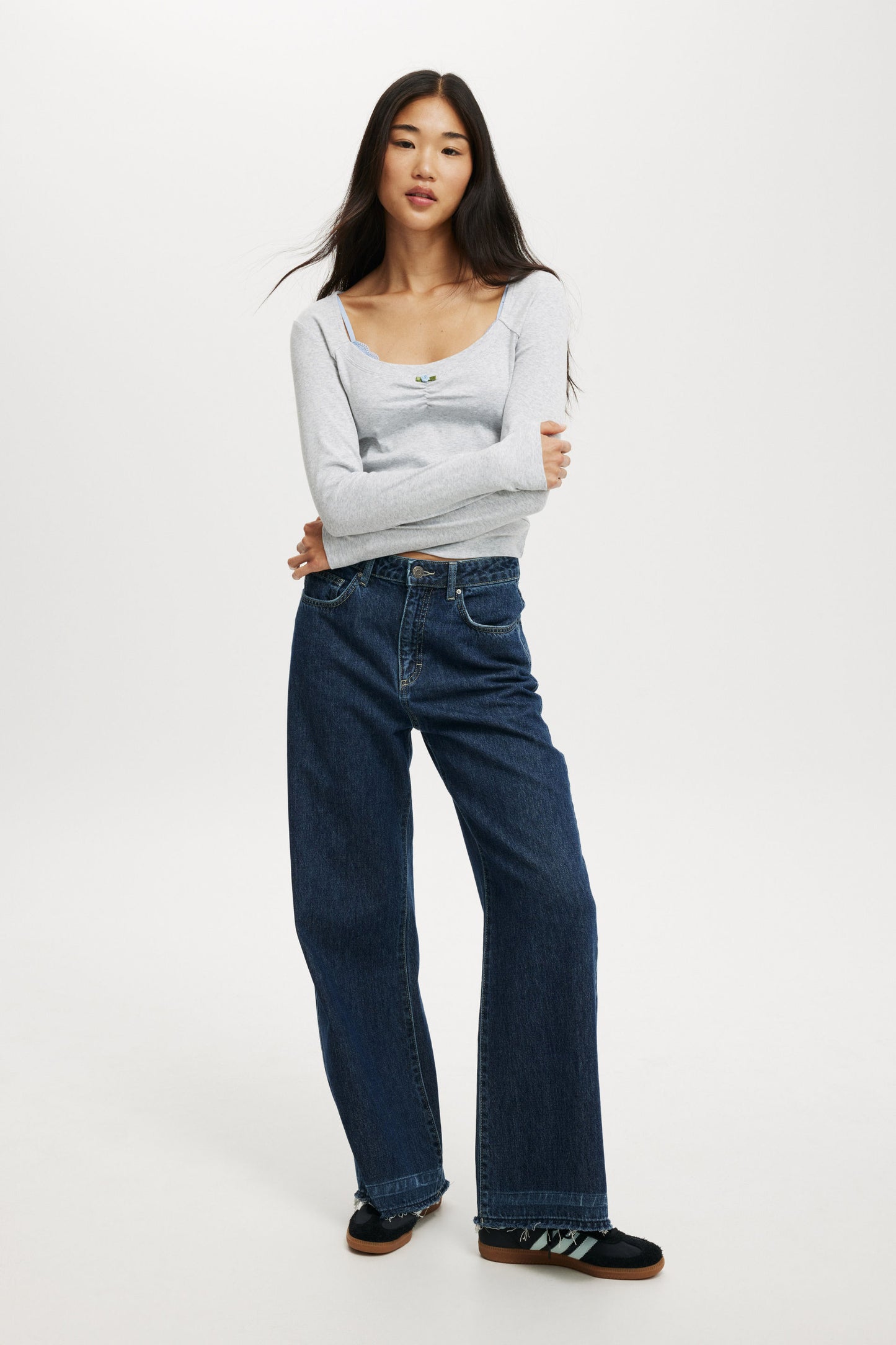 Sarah Rosette Square Neck Long Sleeve