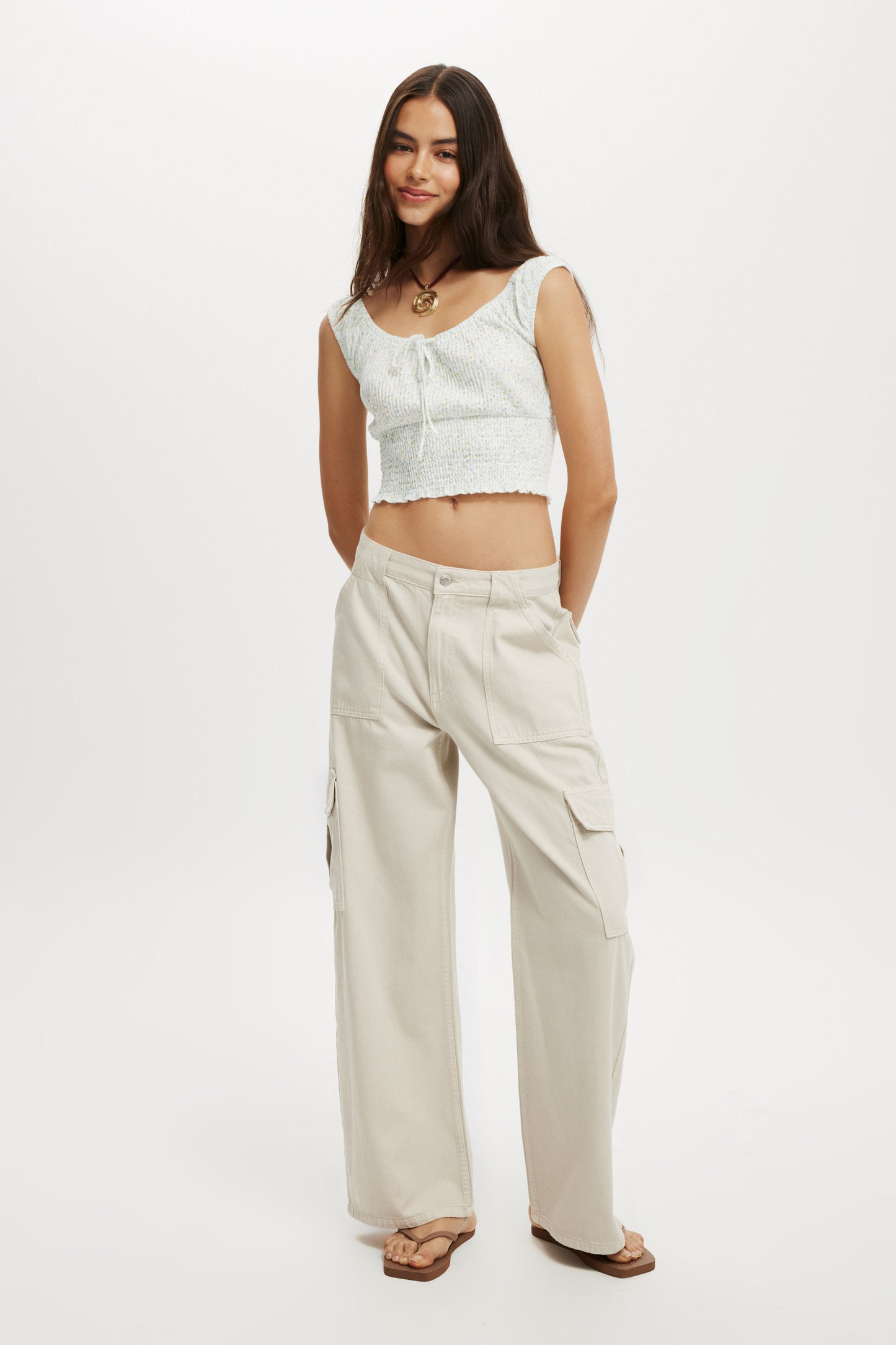 Camiseta - Chloe Shirred Short Sleeve Top