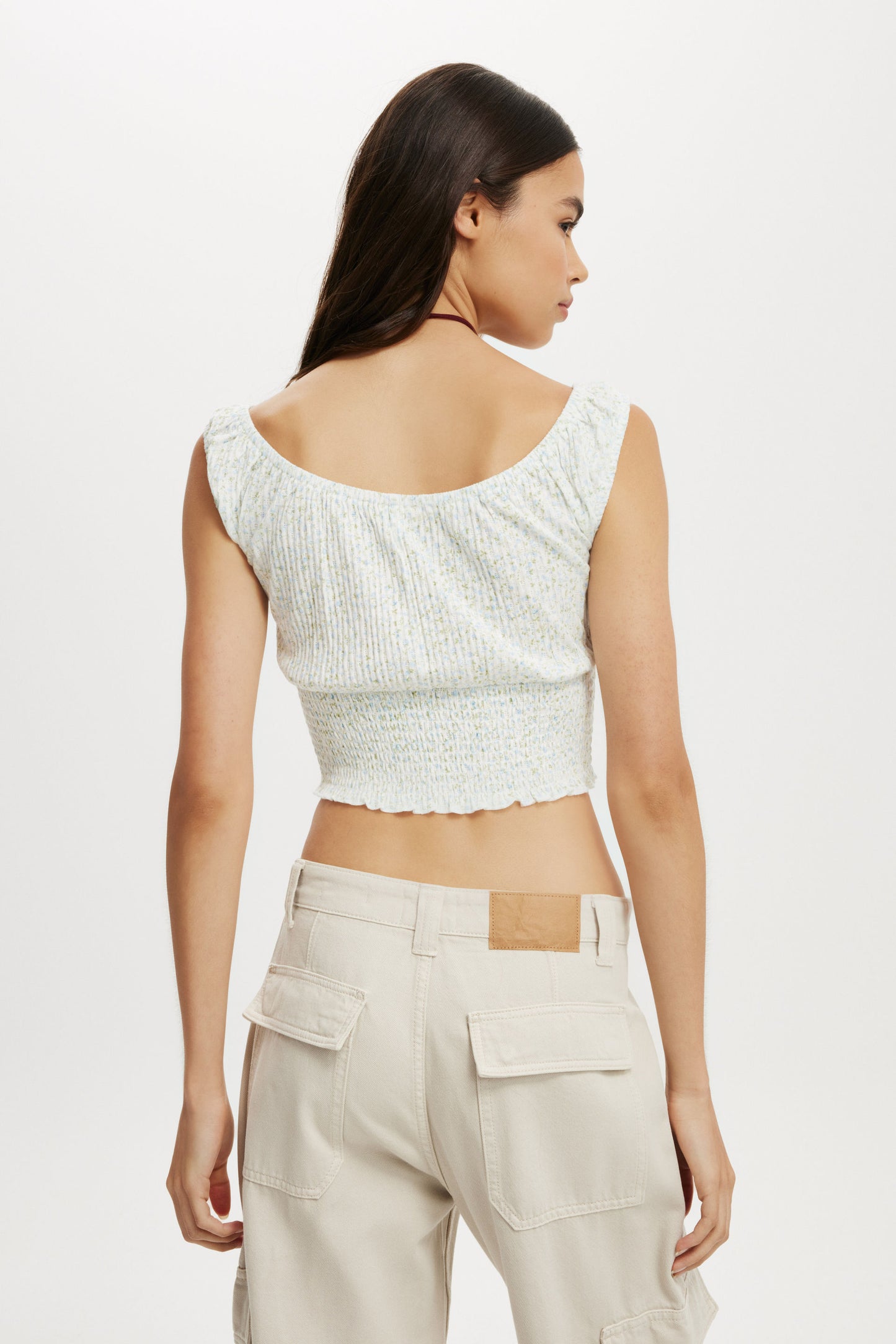 Camiseta - Chloe Shirred Short Sleeve Top