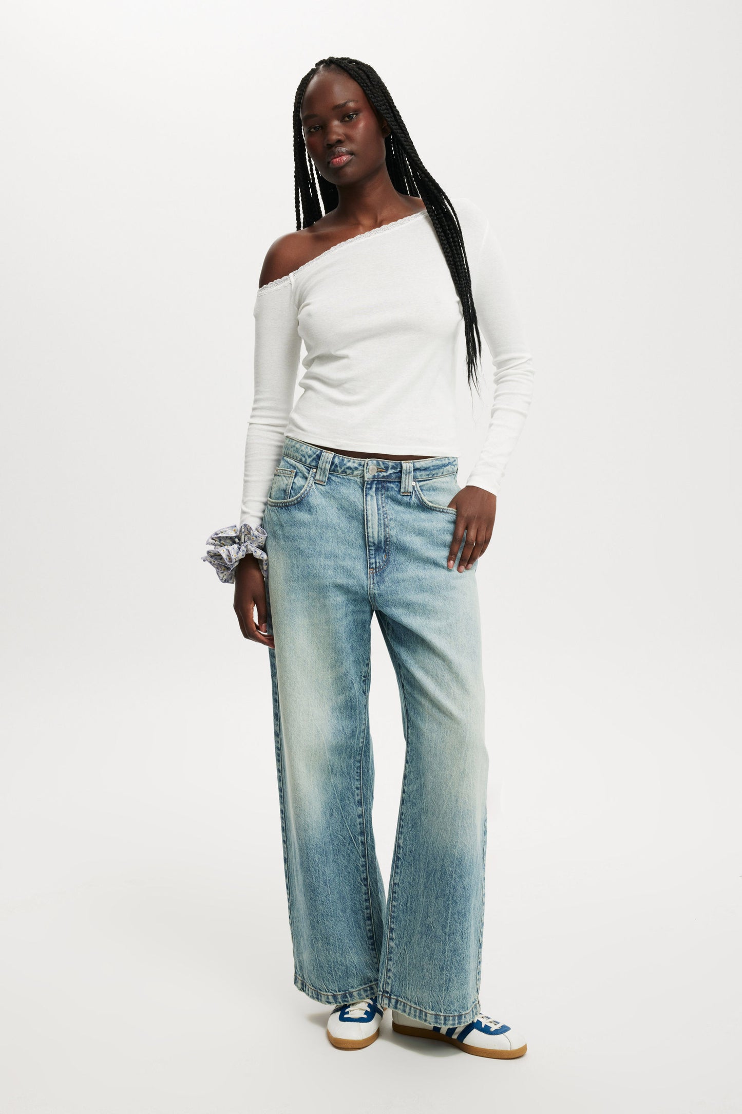 Clare Lace Trim Off The Shoulder Long Sleeve