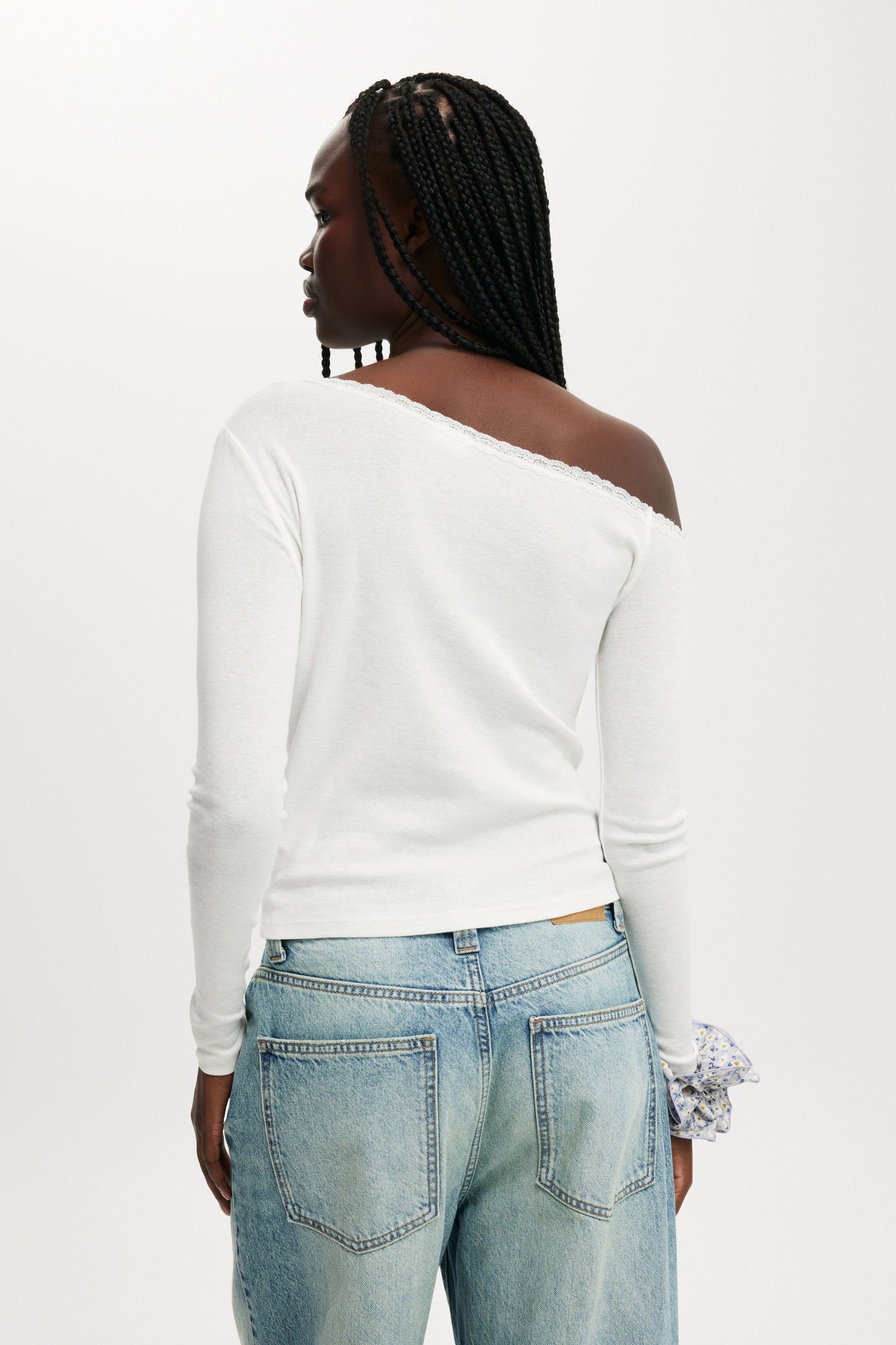 Clare Lace Trim Off The Shoulder Long Sleeve