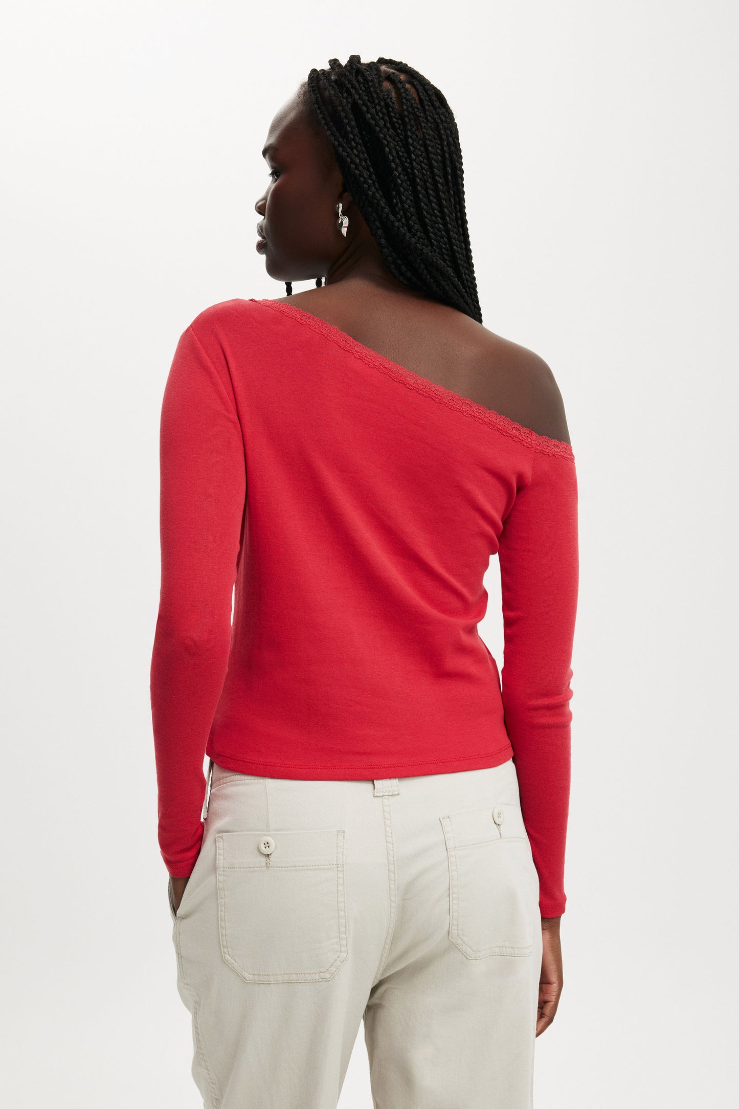 Clare Lace Trim Off The Shoulder Long Sleeve