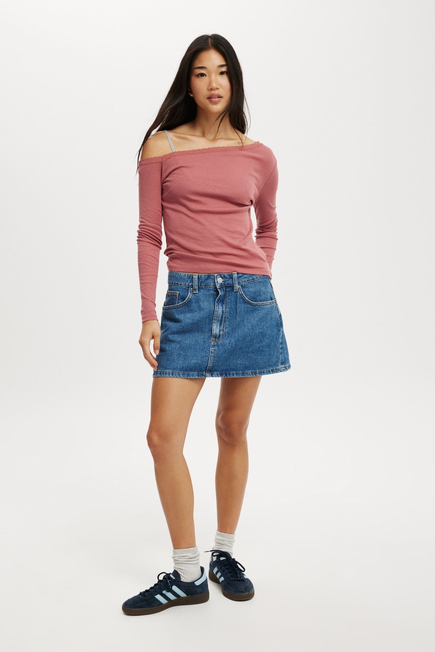 Clare Lace Trim Off The Shoulder Long Sleeve