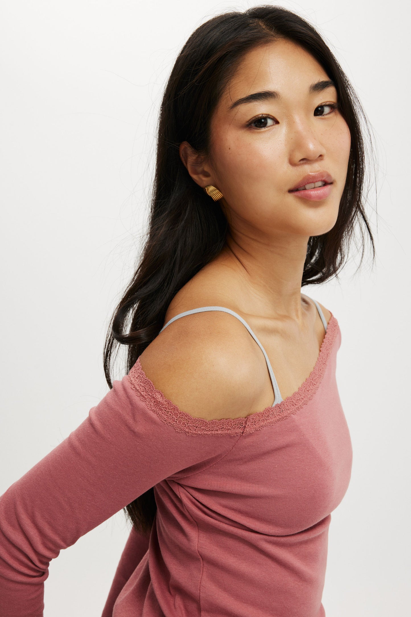 Clare Lace Trim Off The Shoulder Long Sleeve