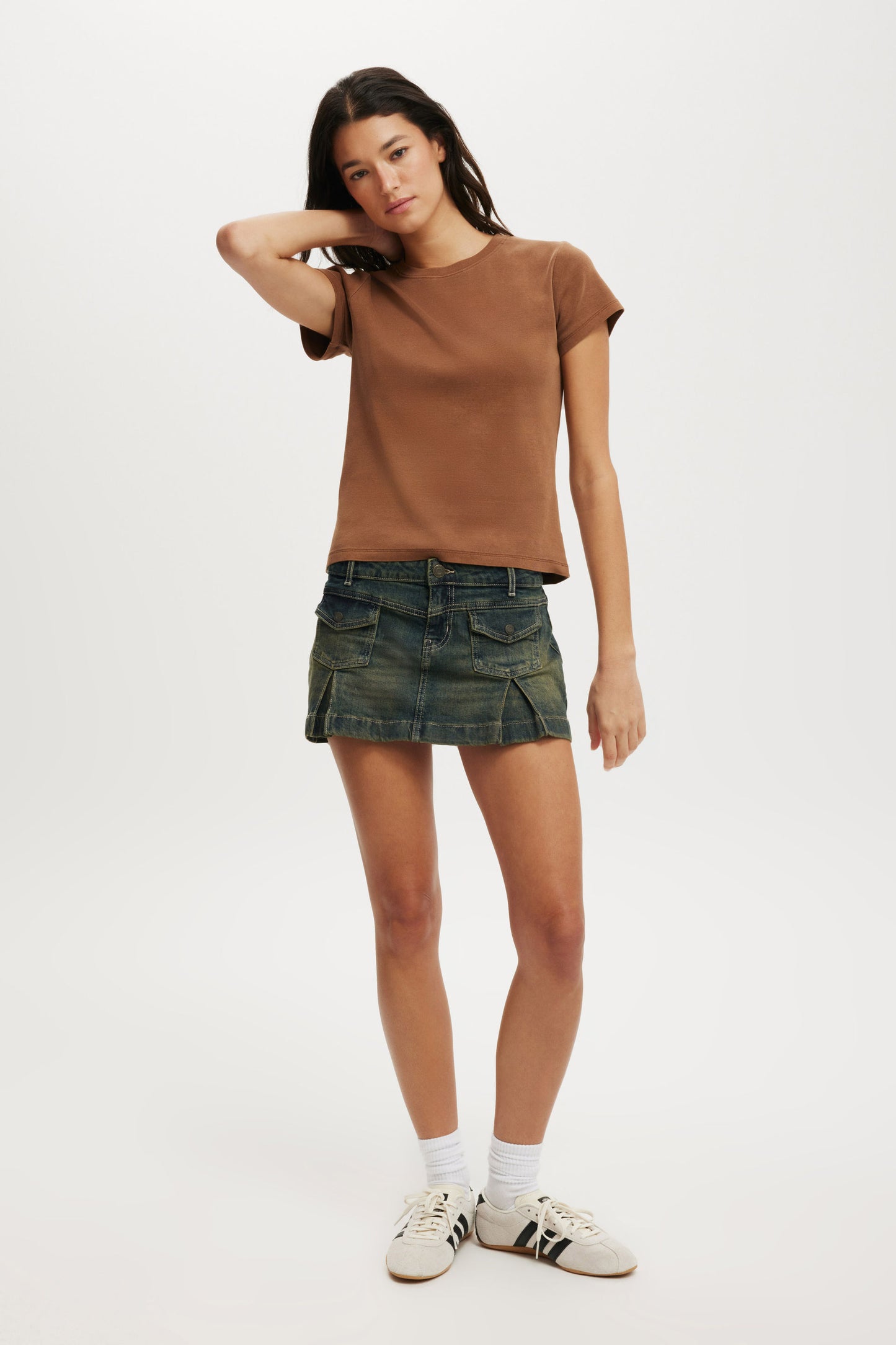 Micro Pleat Denim Skirt