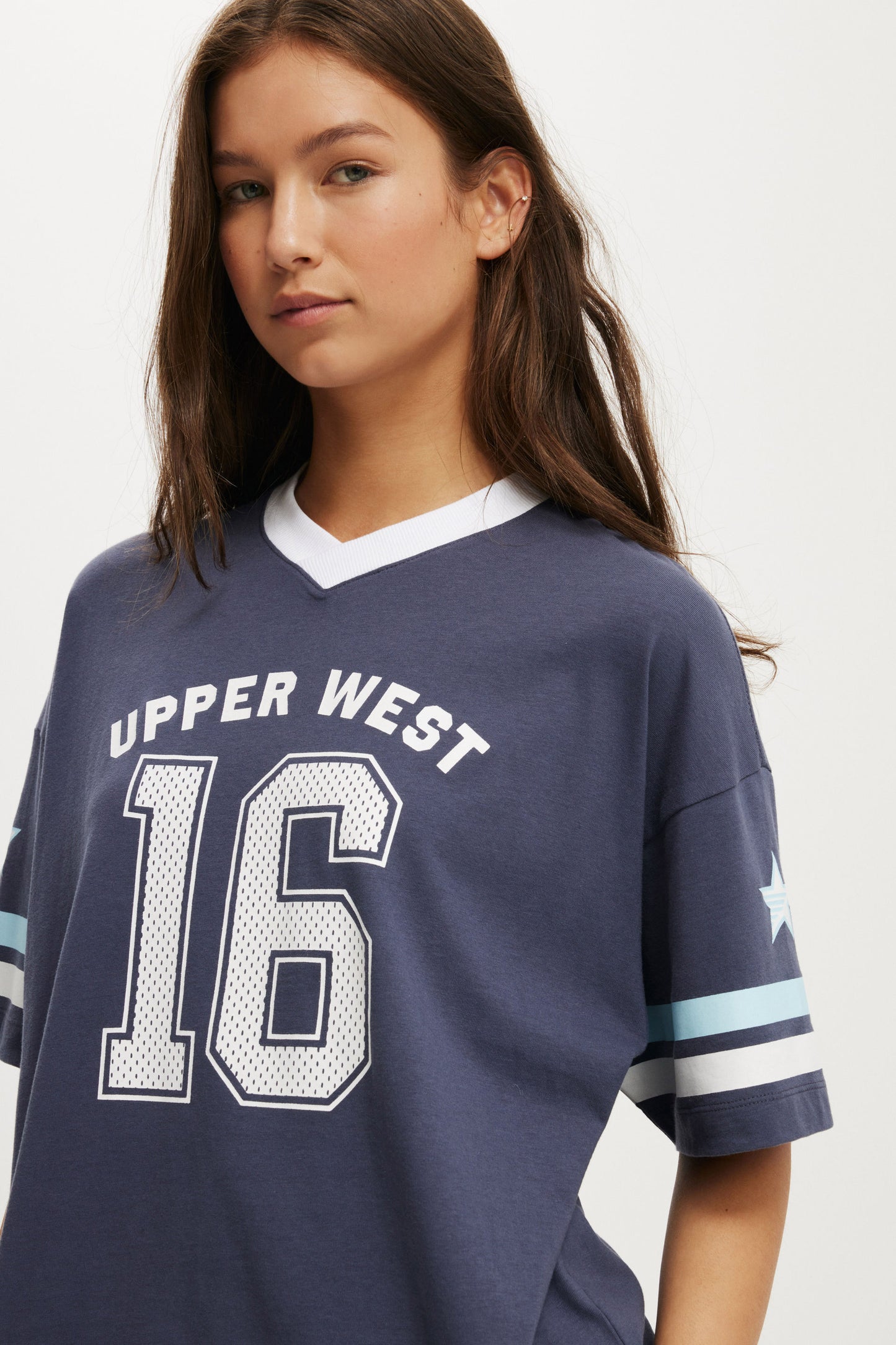 V Neck Retro Graphic Boxy Tee