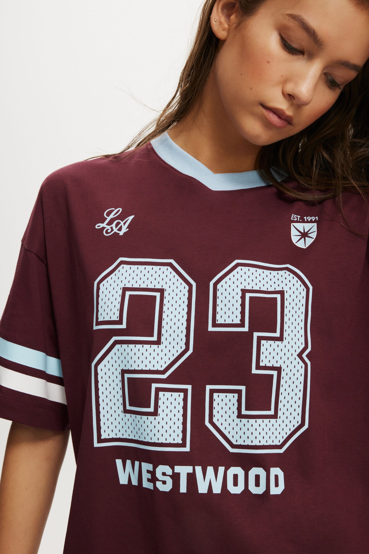 V Neck Retro Graphic Boxy Tee