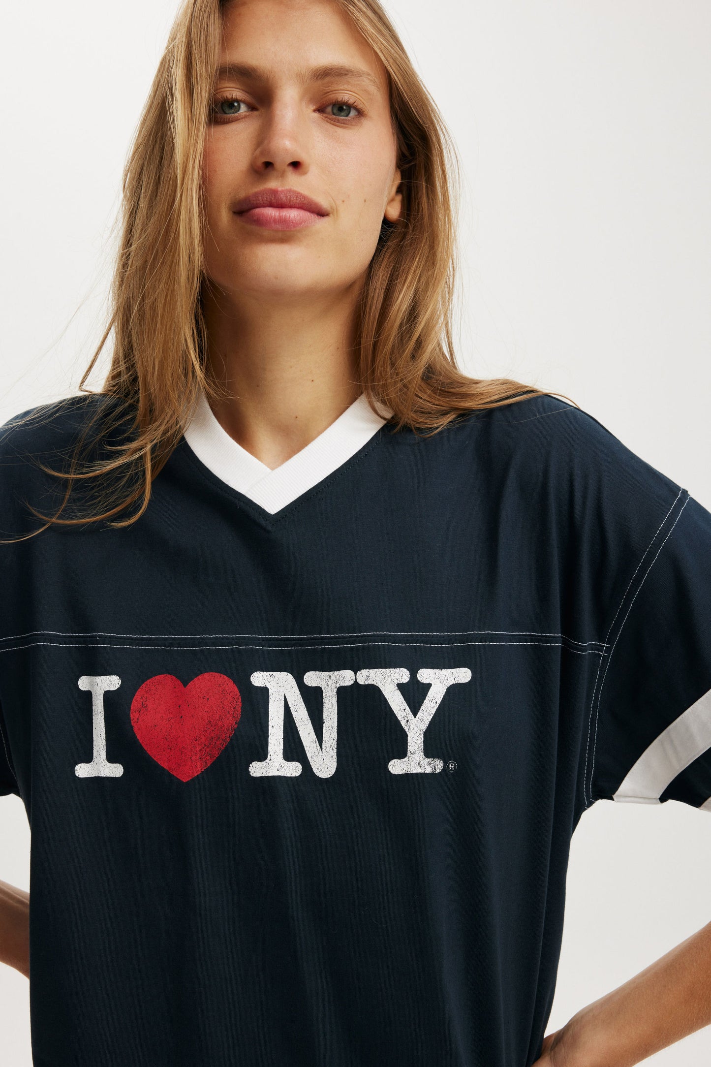 I Love NY V Neck Oversized Graphic Tee