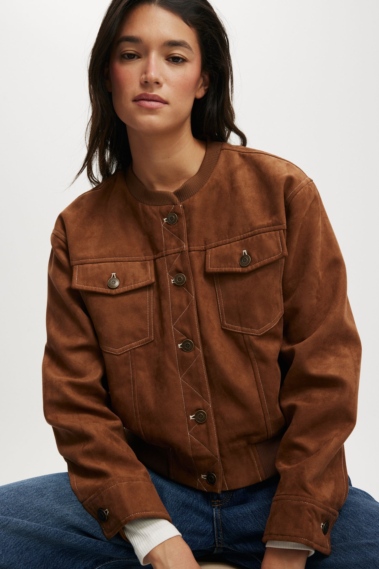 Sophia Faux Suede Utility Bomber