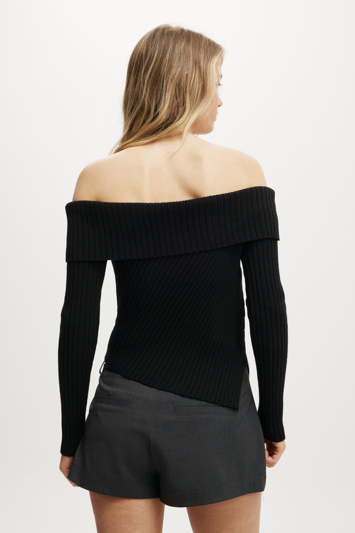 Asym Rib Off Shoulder Knit