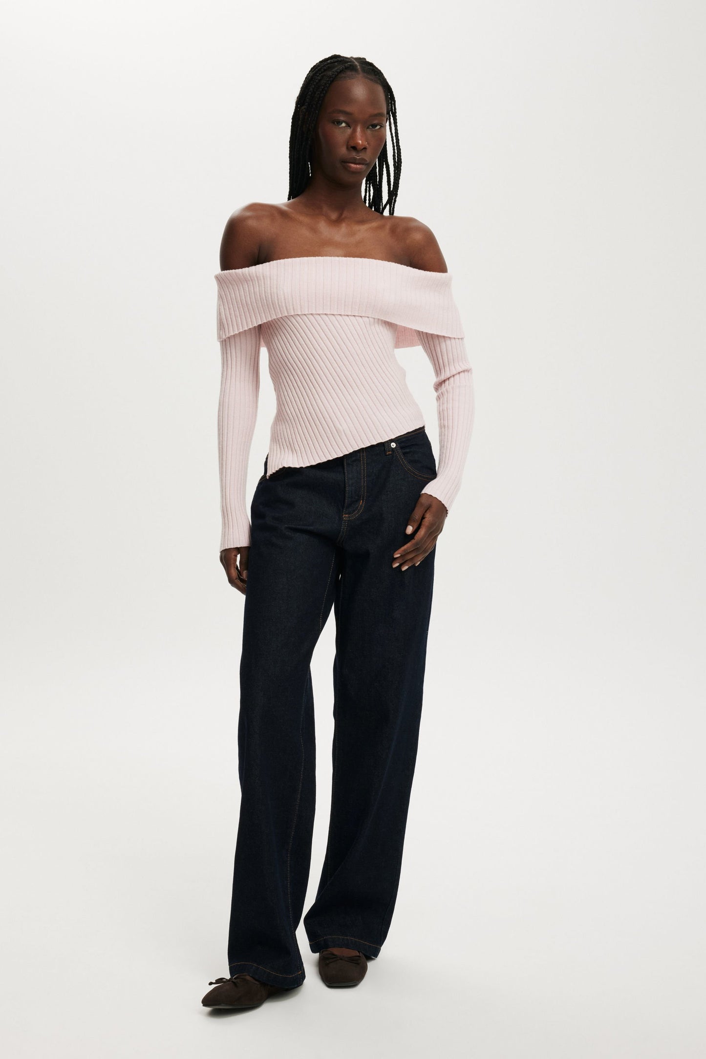 Asym Rib Off Shoulder Knit
