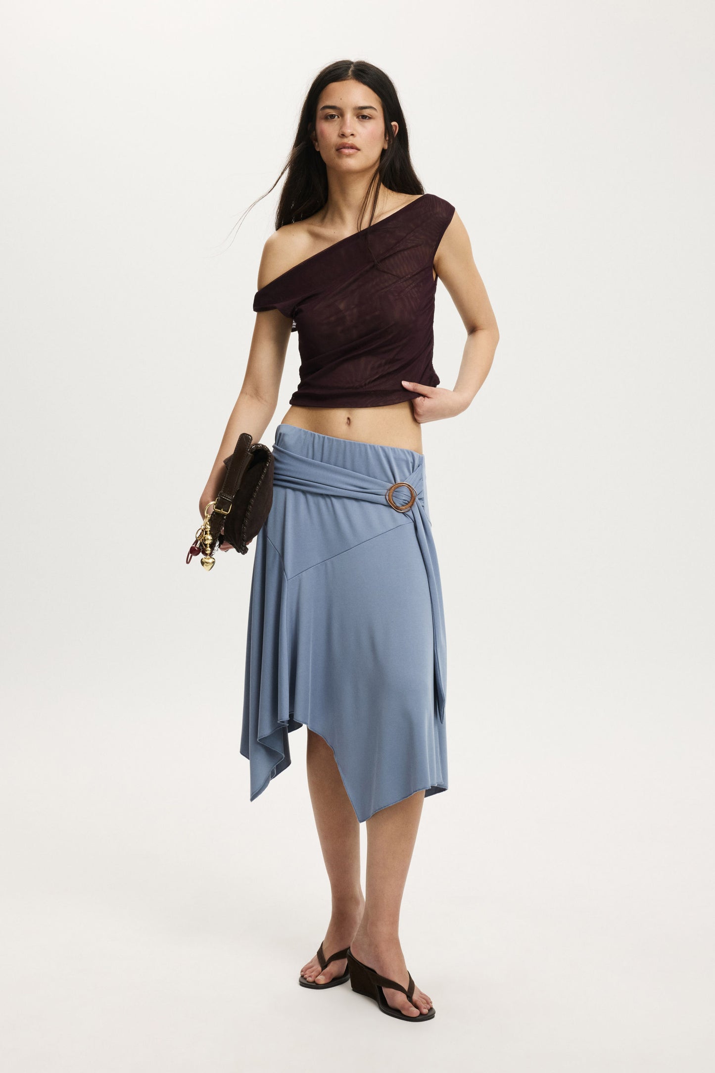 Gathered Mesh Off Shoulder Top