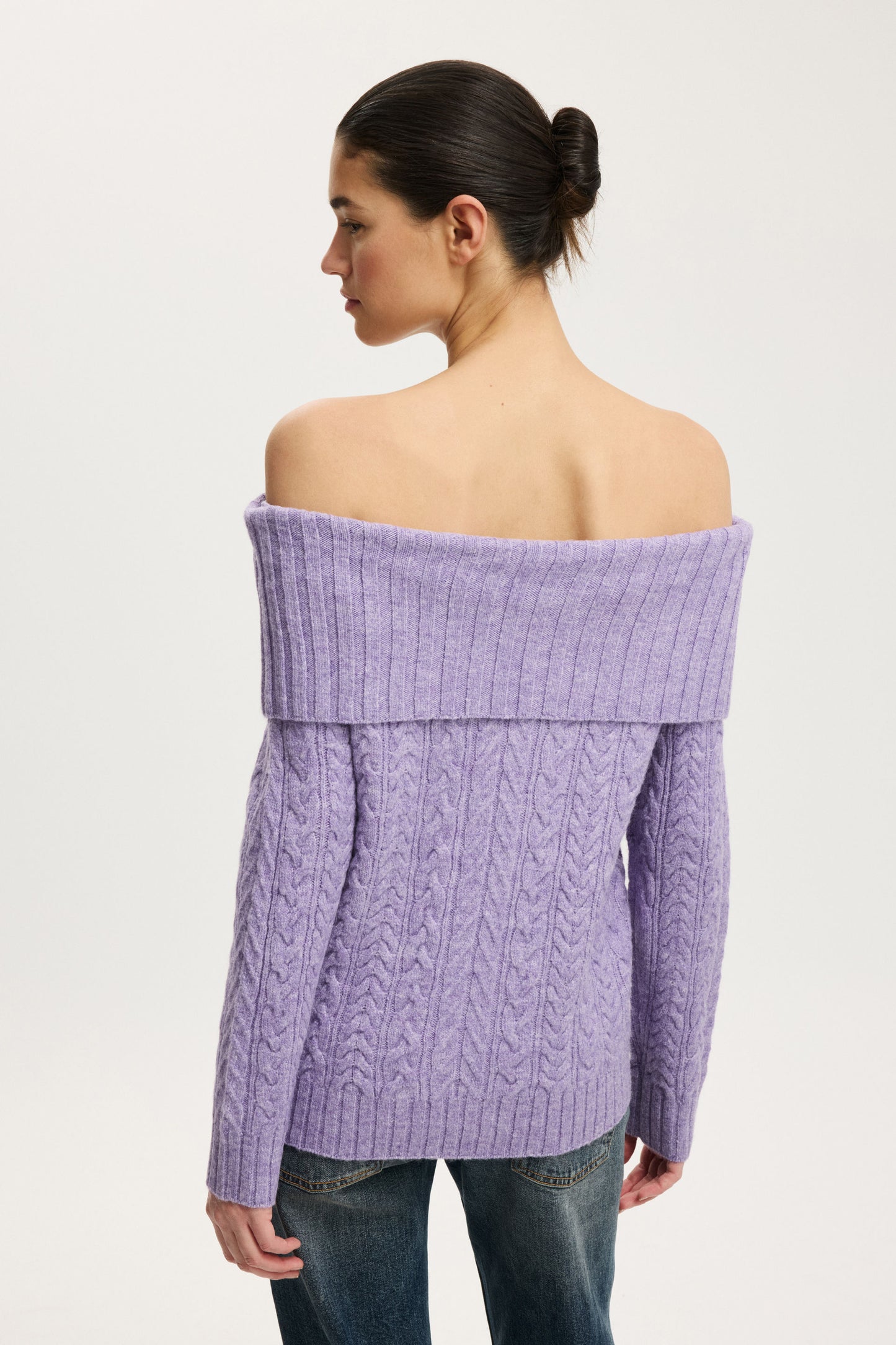 Fluffy Cable Off Shoulder Knit