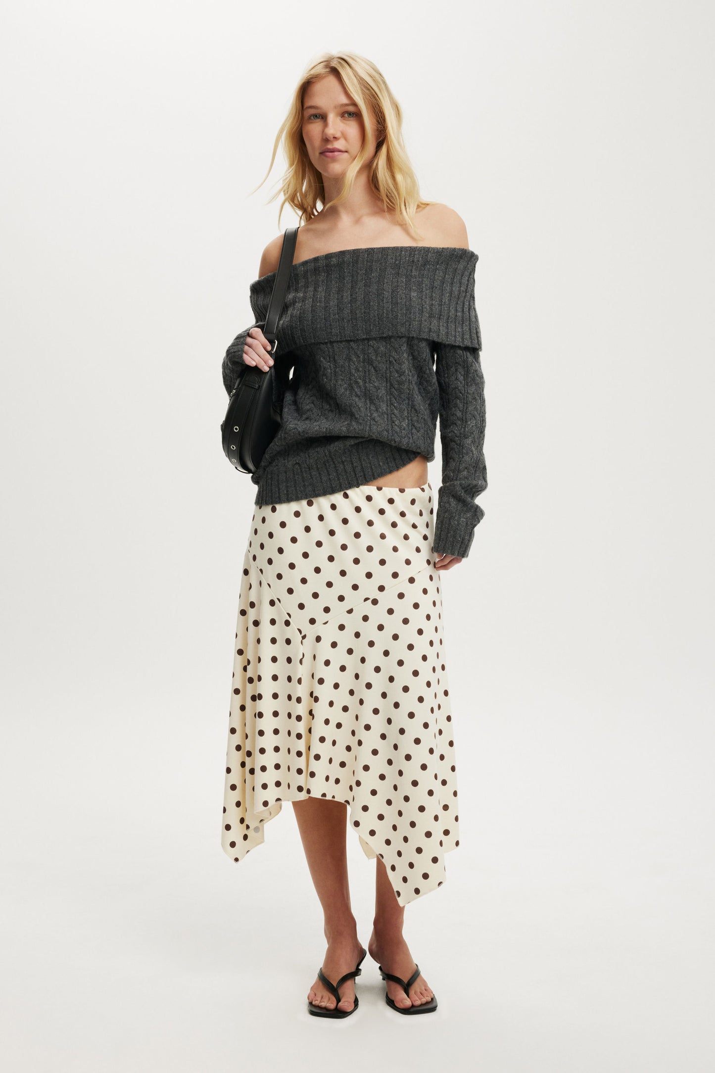 Fluffy Cable Off Shoulder Knit
