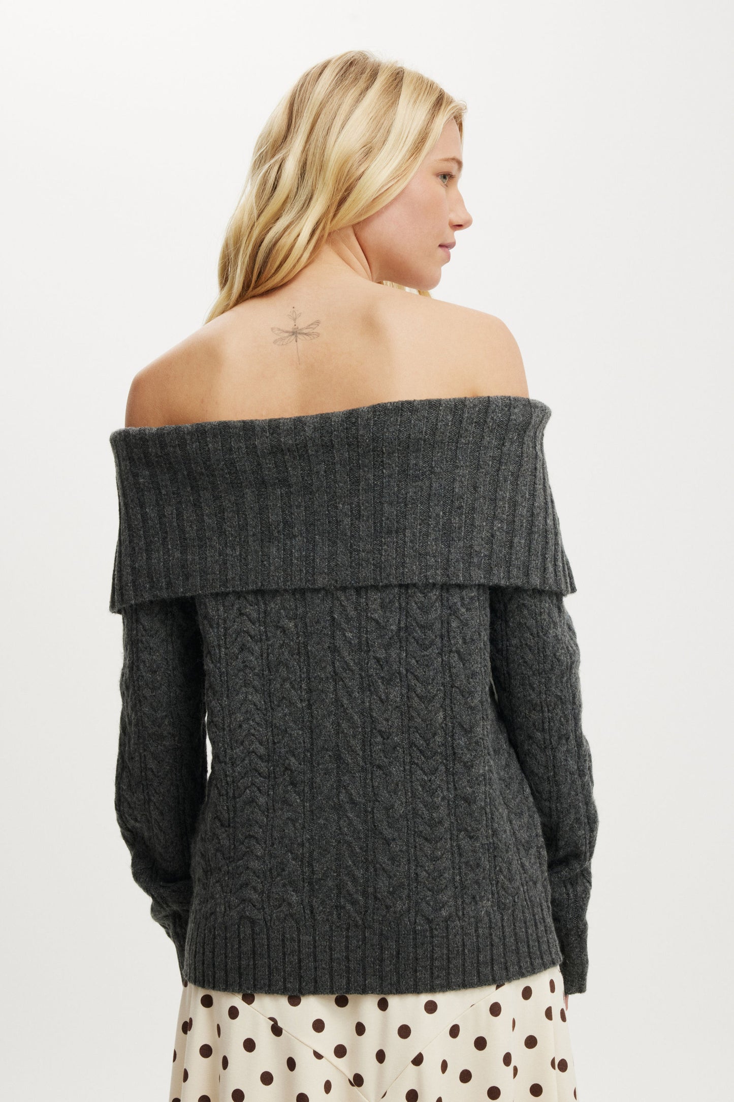 Fluffy Cable Off Shoulder Knit