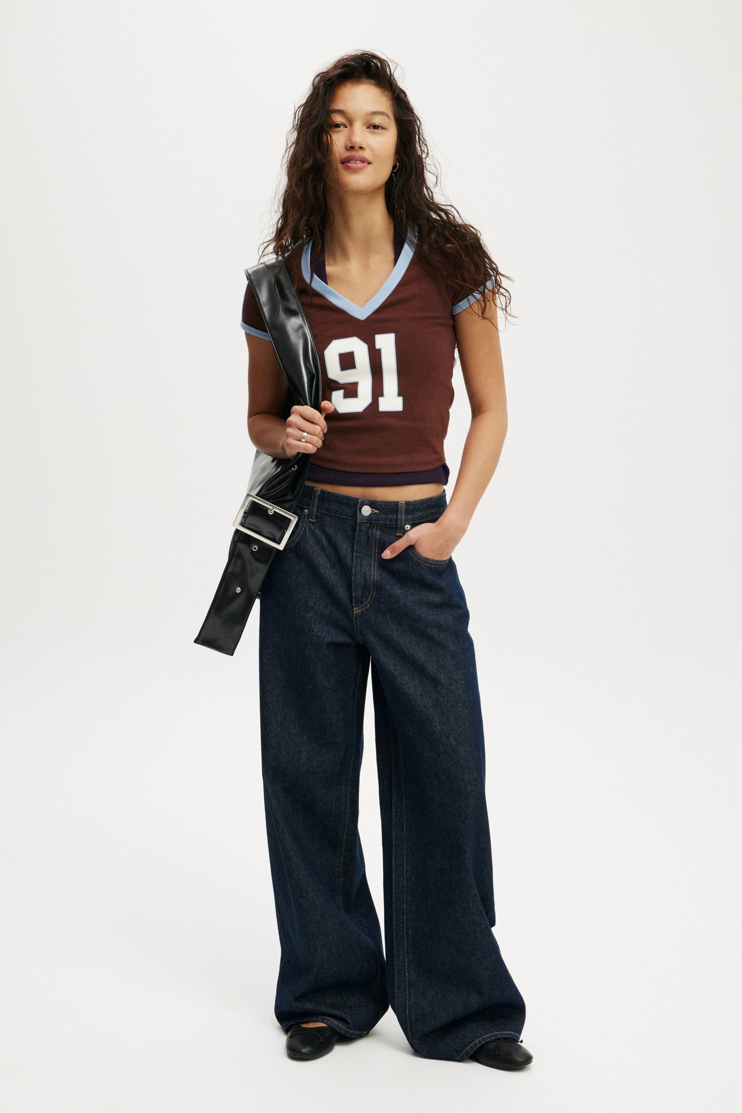 V Neck Retro Baby Graphic Tee