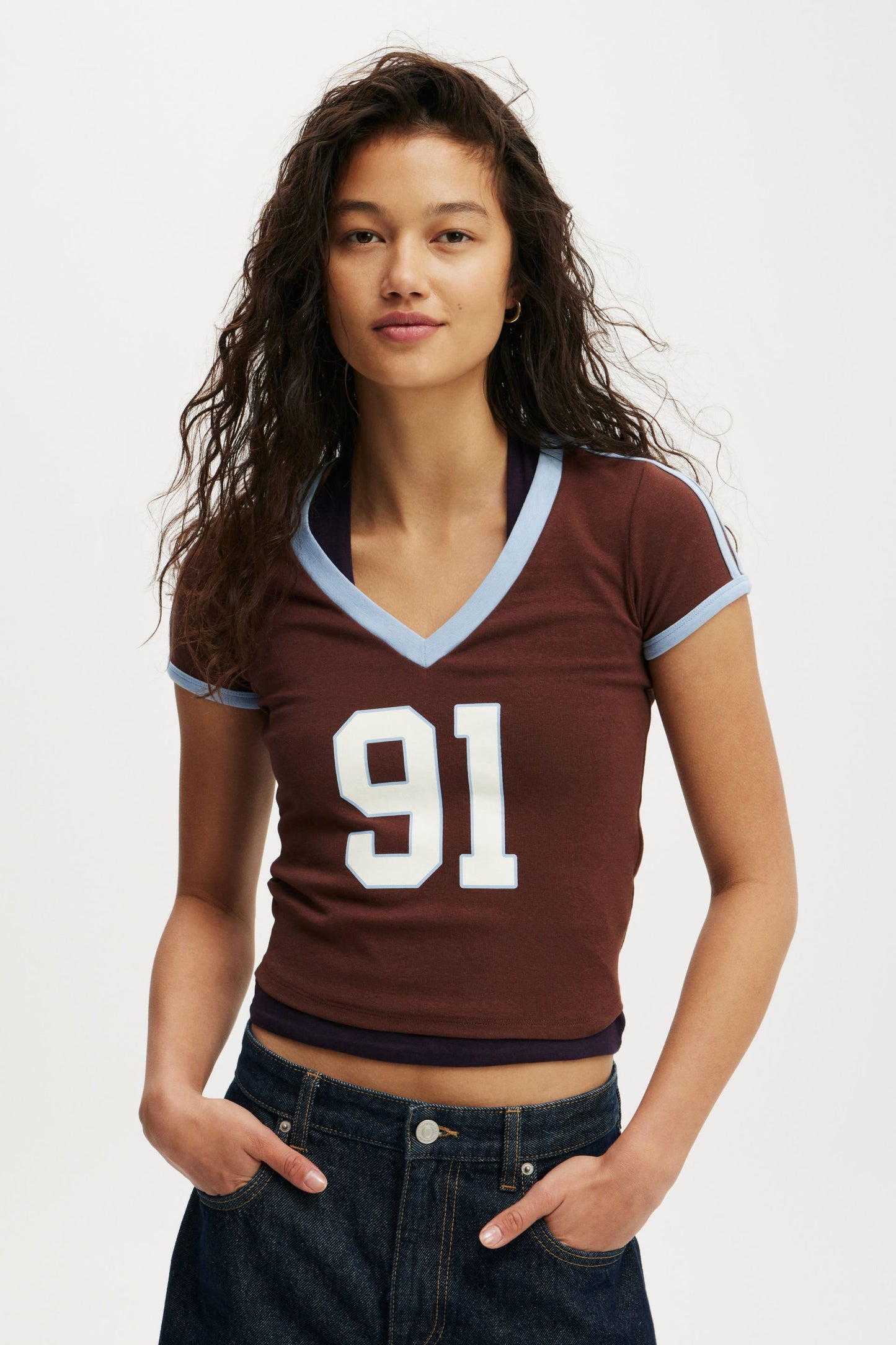 V Neck Retro Baby Graphic Tee