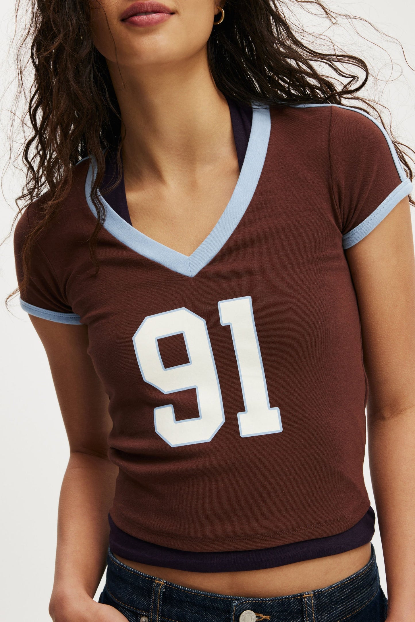V Neck Retro Baby Graphic Tee