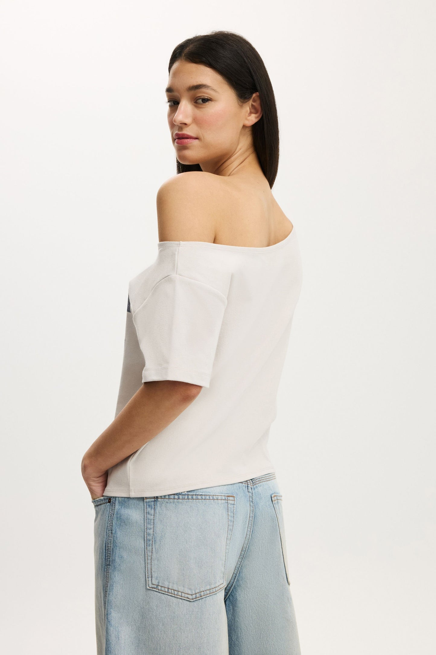 The Sporty Off Shoulder Graphic Tee