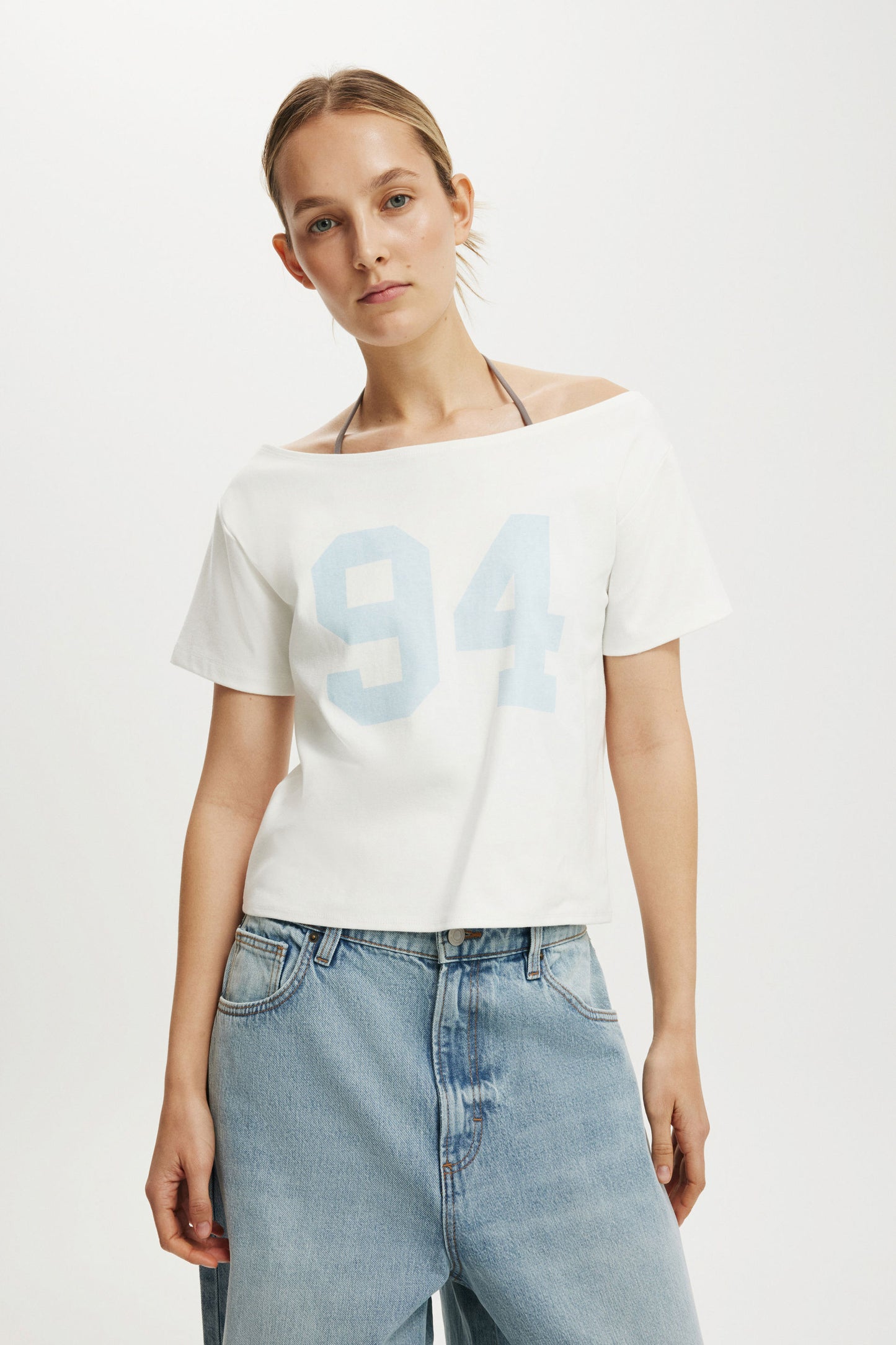 The Sporty Off Shoulder Graphic Tee