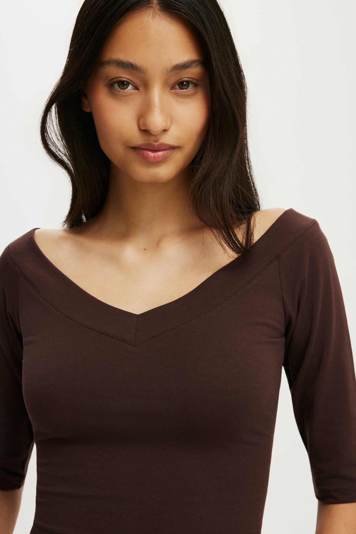 Bella Off Shoulder V Neck 3/4 Tee