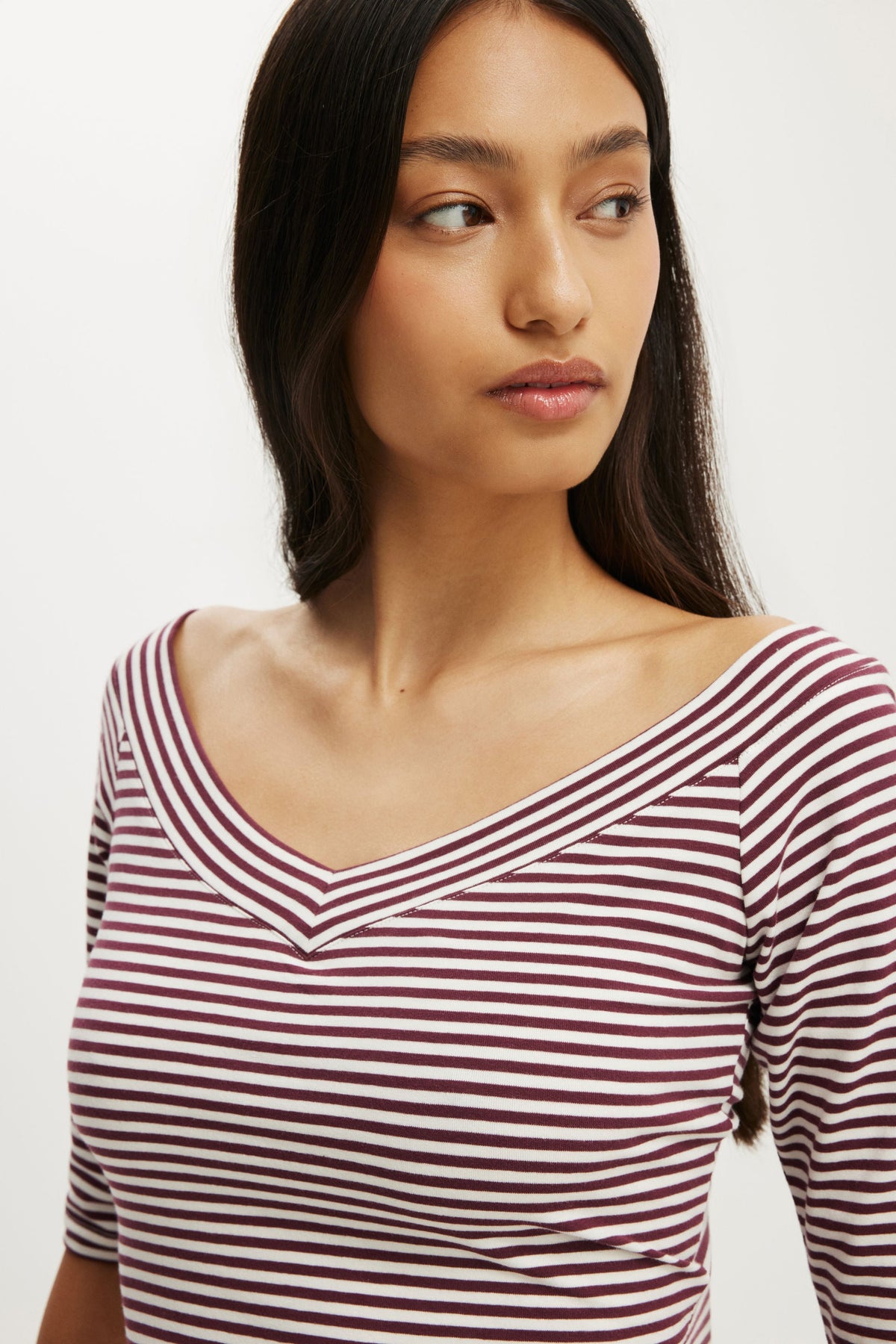 Bella Off Shoulder V Neck 3/4 Tee