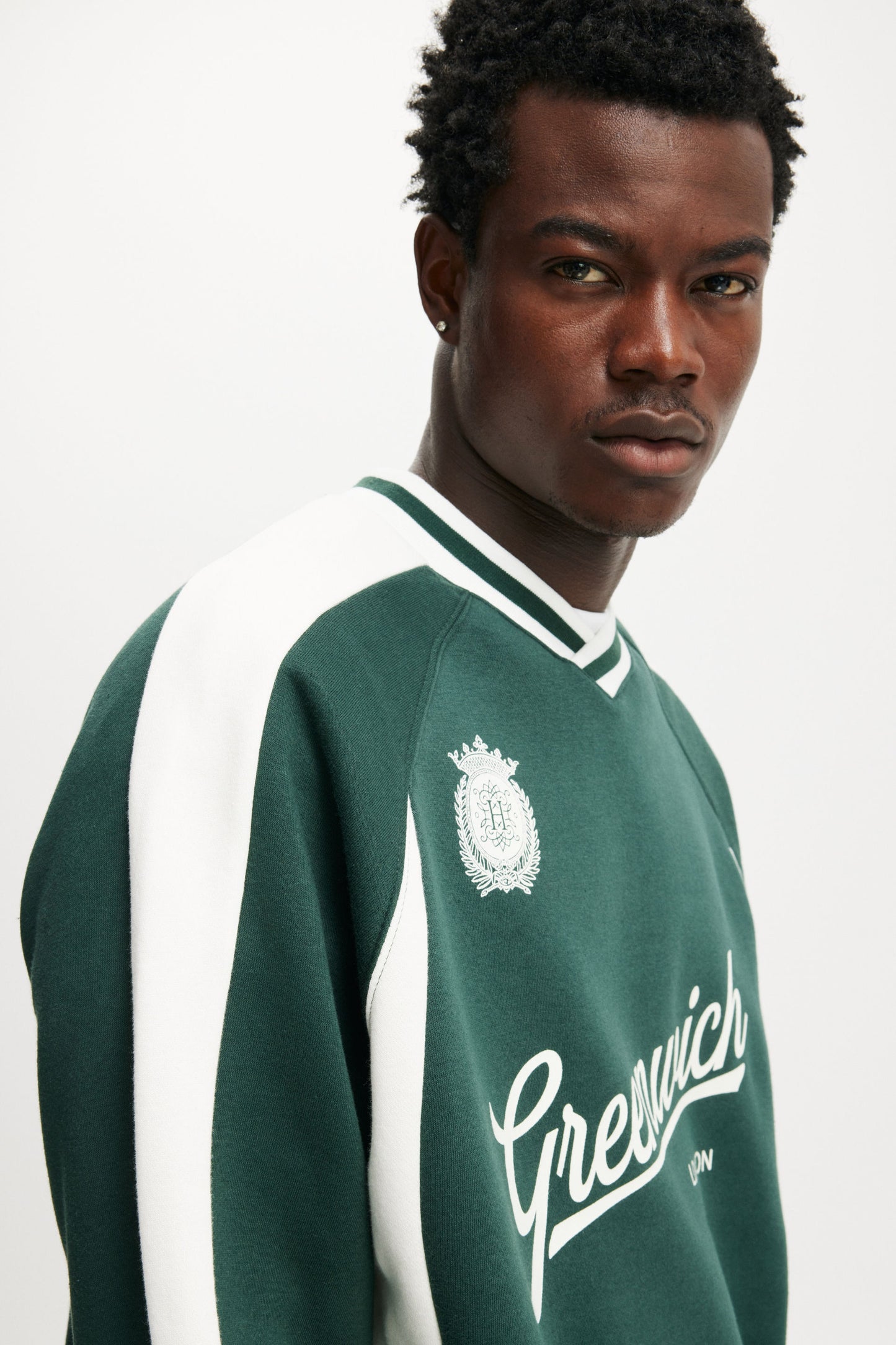 Graphic V-Neck Fleece Sweater