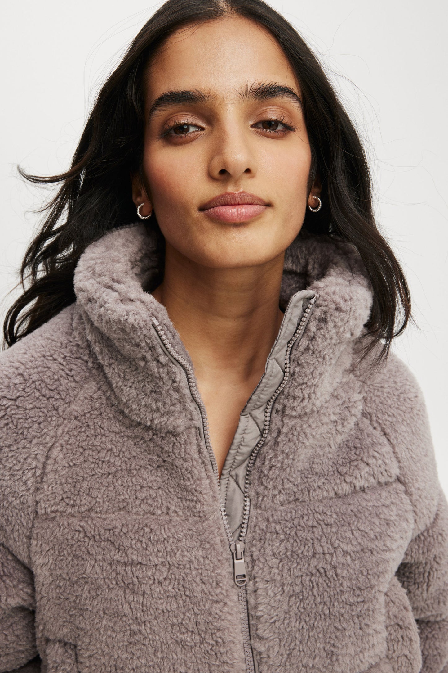 The Mother Puffer Cropped Sherpa Jacket