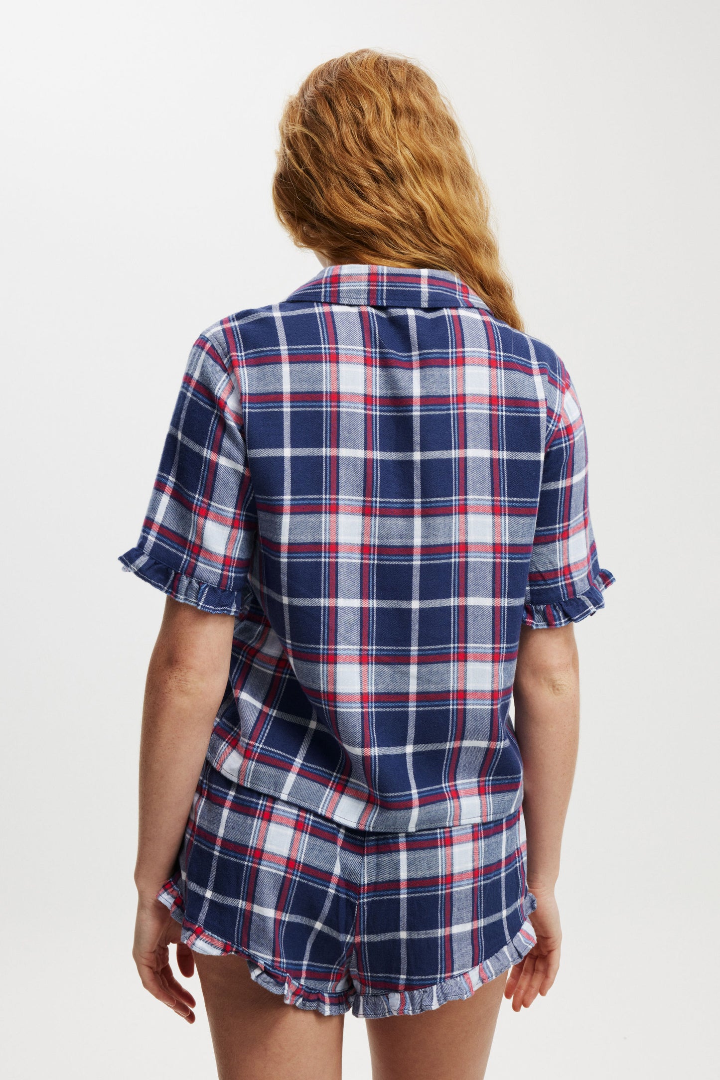 Flannel Short Sleeve Shirt And Short Sleep Set