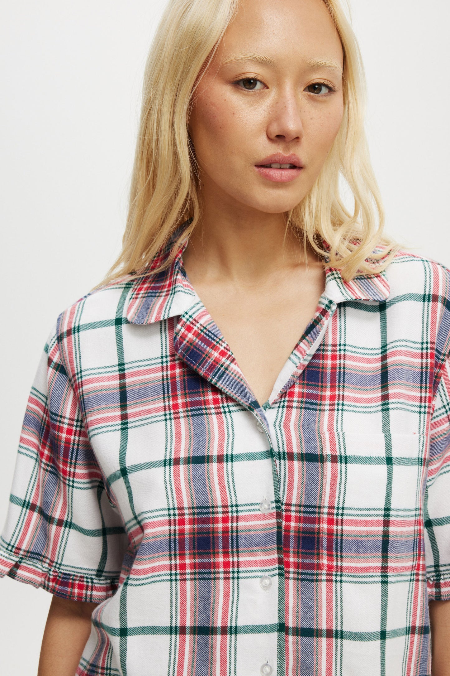 Flannel Short Sleeve Shirt And Short Sleep Set
