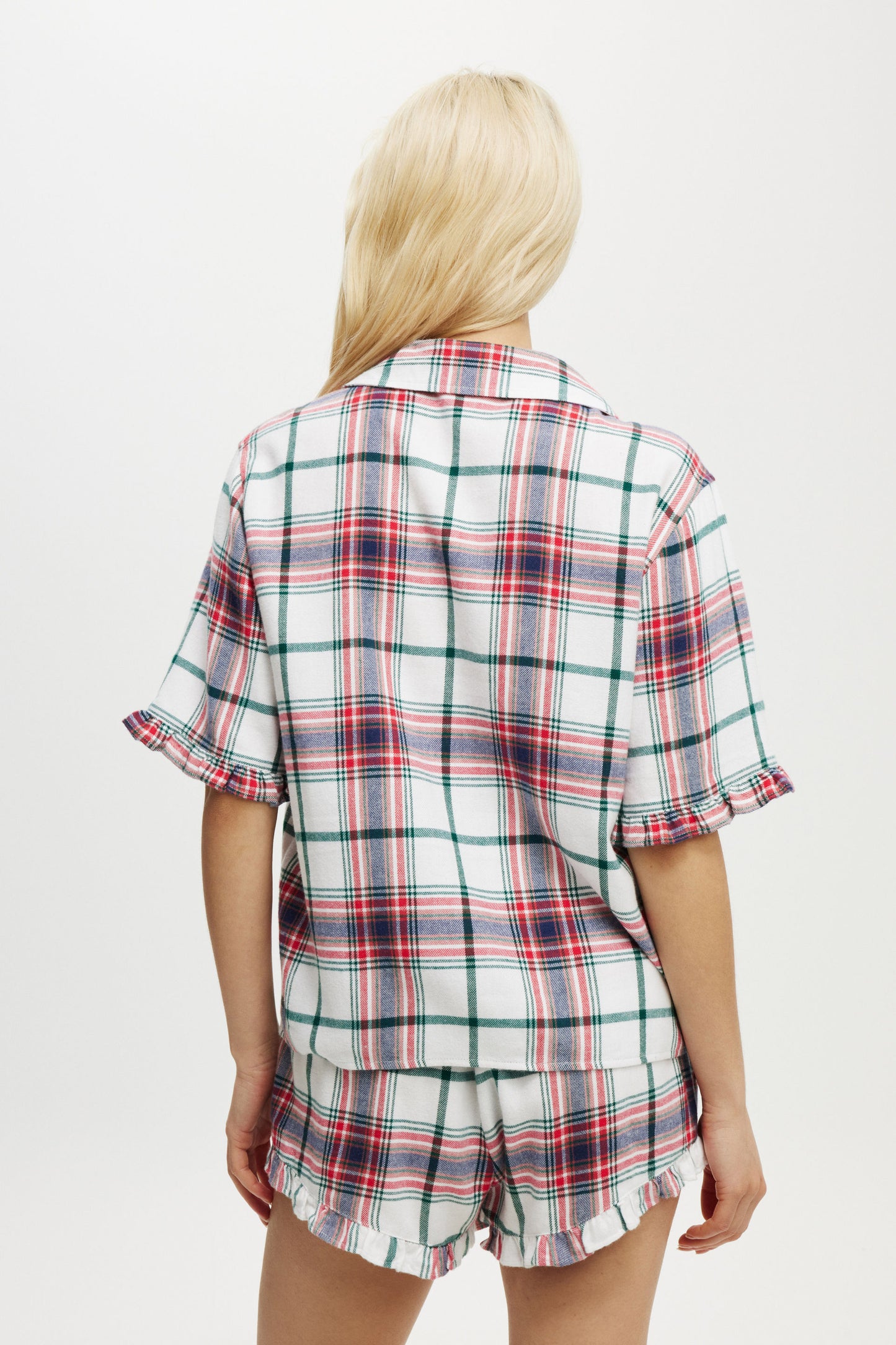 Flannel Short Sleeve Shirt And Short Sleep Set