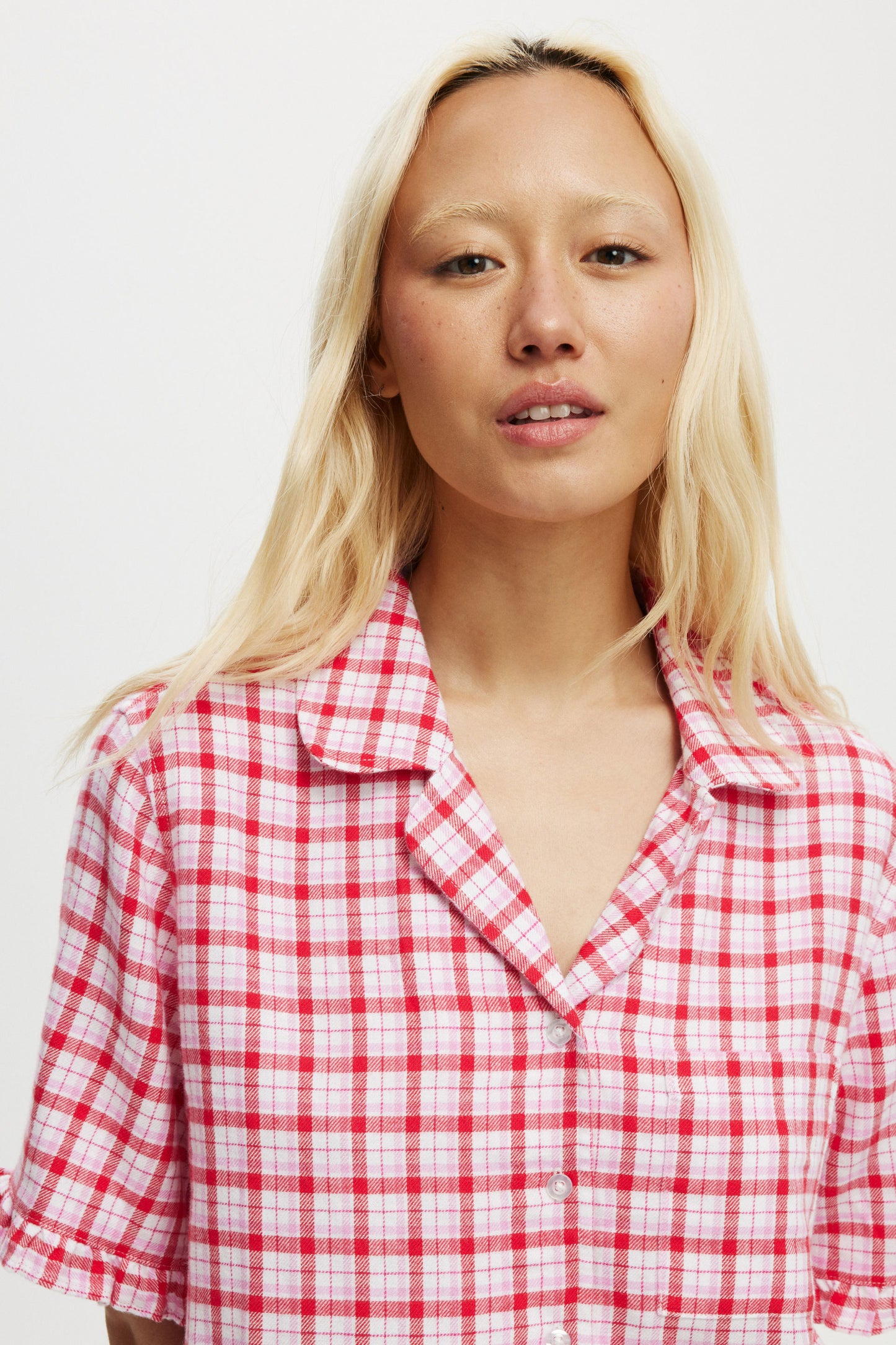 Flannel Short Sleeve Shirt And Short Sleep Set