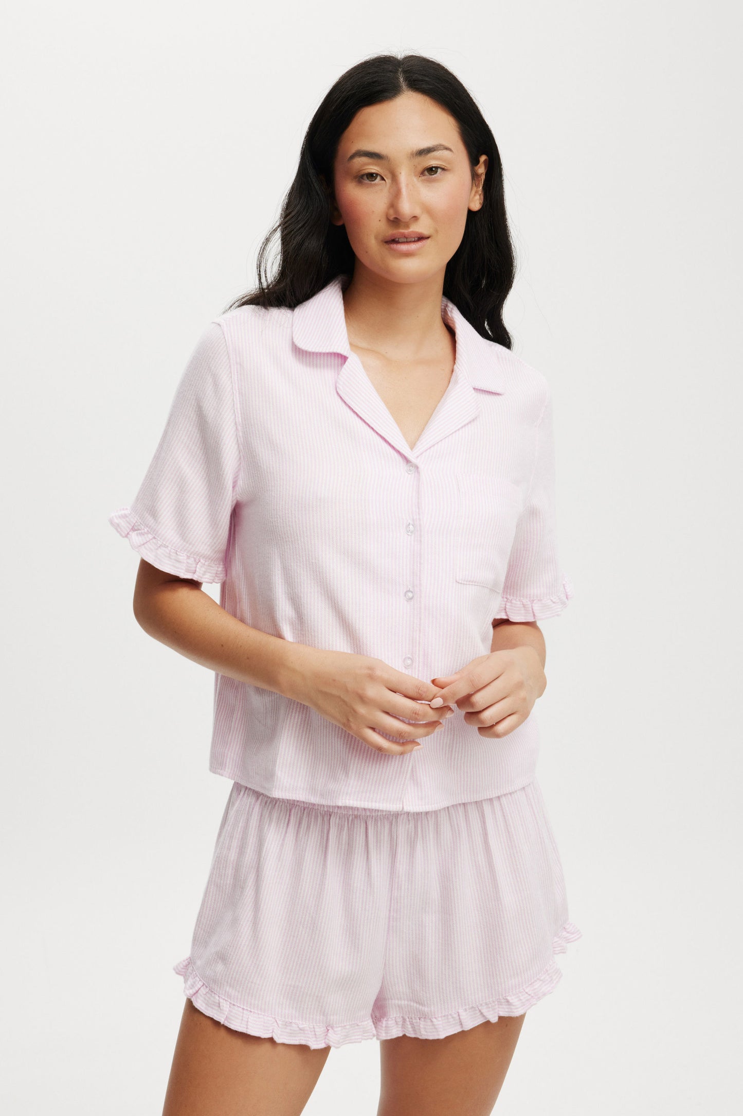 Flannel Short Sleeve Shirt And Short Sleep Set