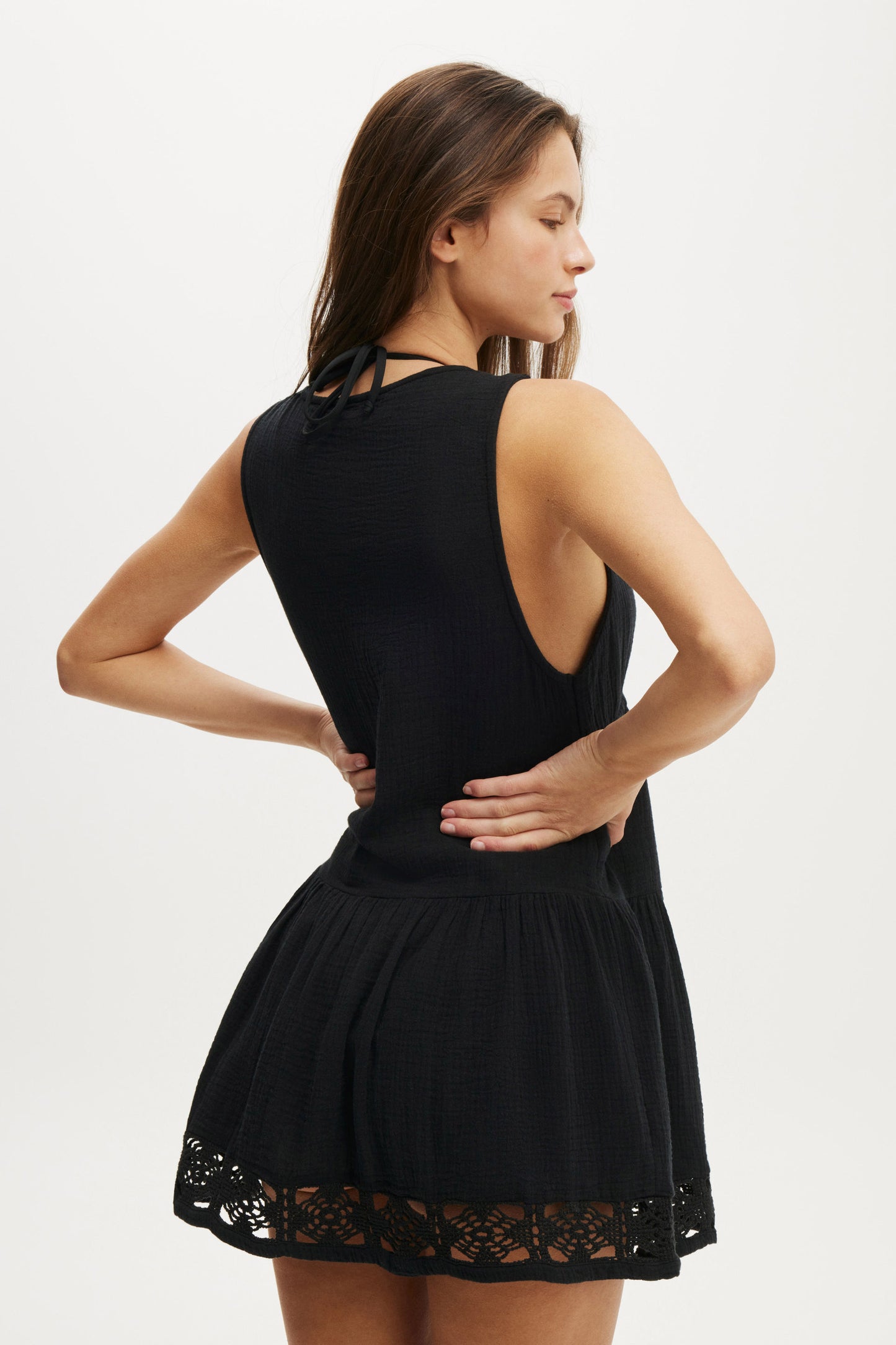 Woven Tie Front Tiered Dress