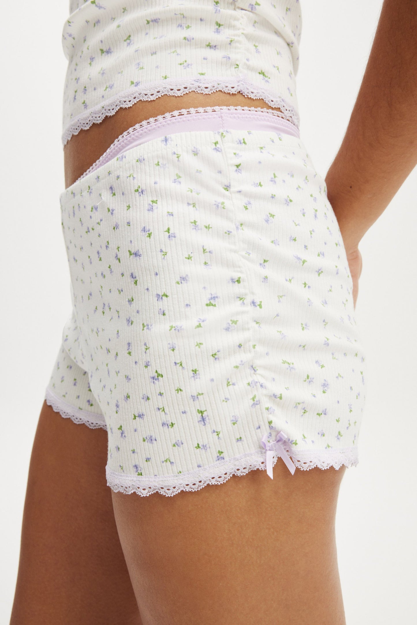 Rib Lace Ruched Boyshort