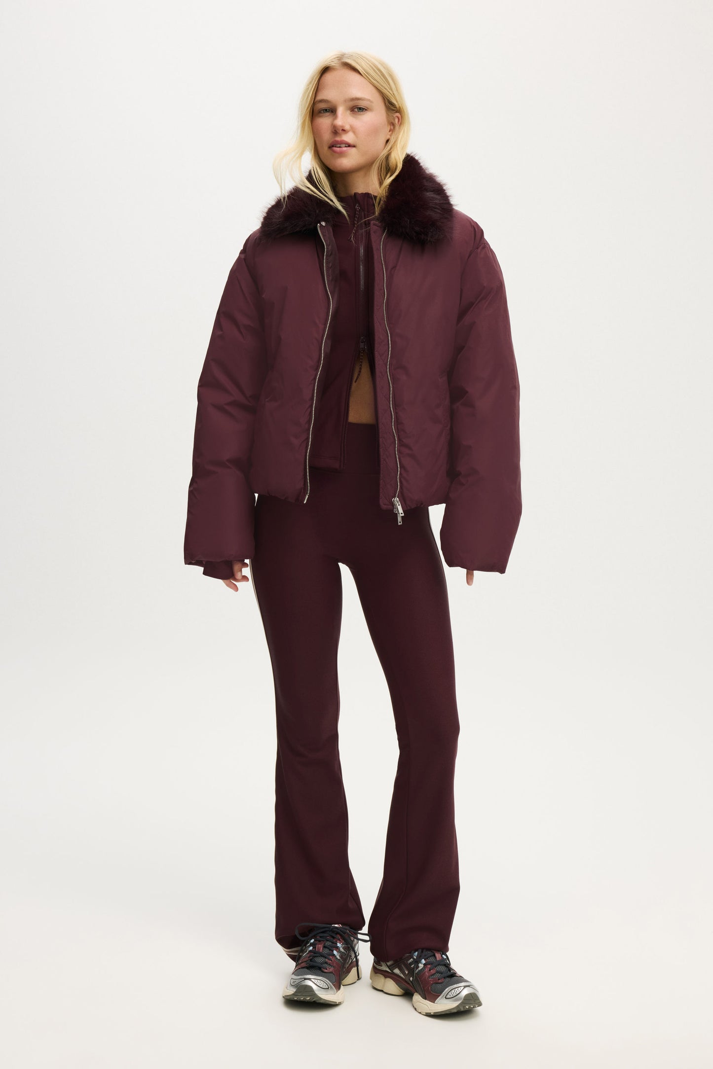 The Mother Puffer Faux Fur Collar Bomber