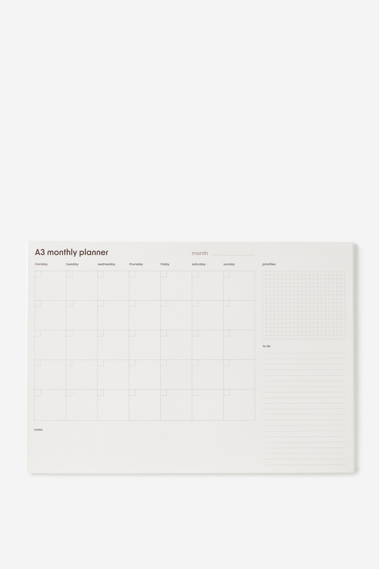 A3 Monthly Notepad Planner