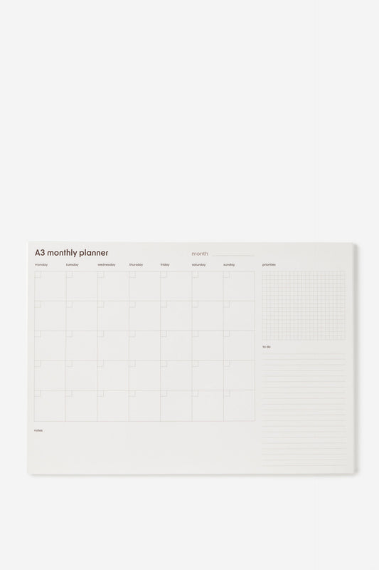 A3 Monthly Notepad Planner