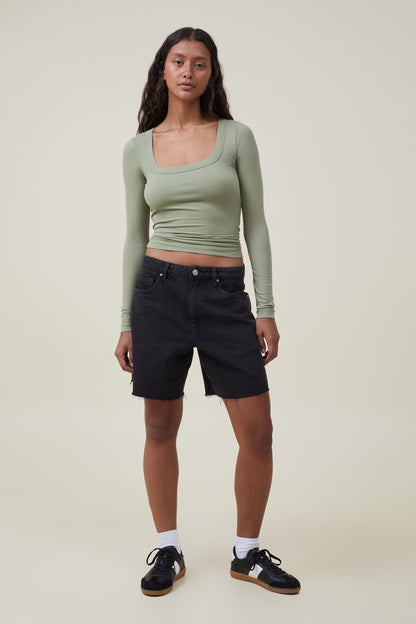 Staple Rib Scoop Neck Long Sleeve Top