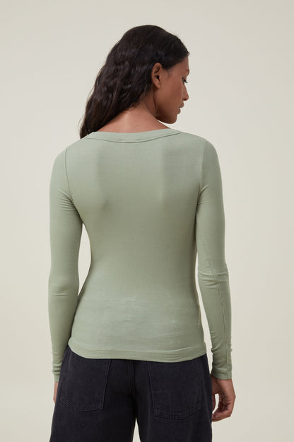 Staple Rib Scoop Neck Long Sleeve Top
