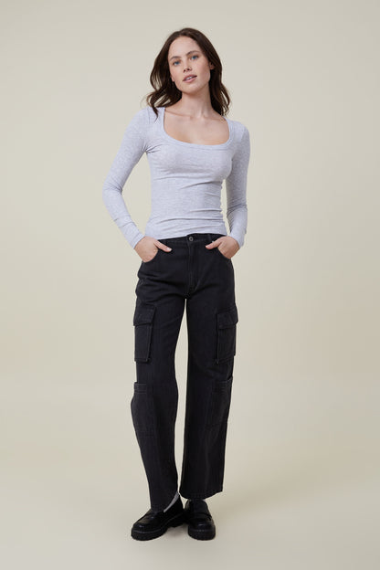 Staple Rib Scoop Neck Long Sleeve Top