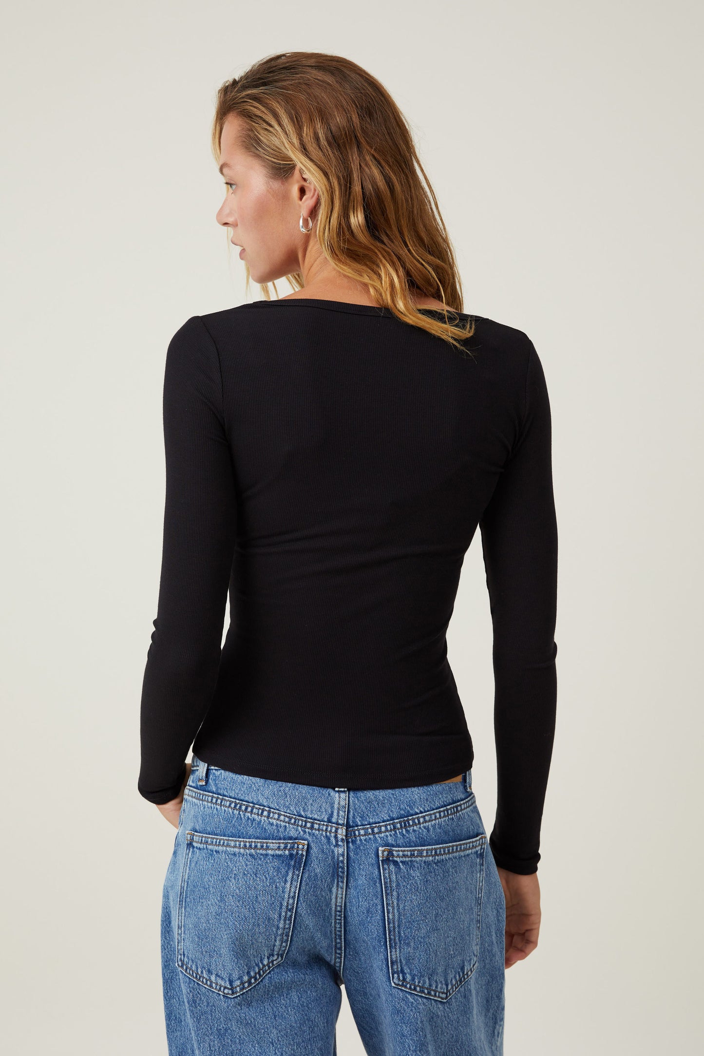Staple Rib Scoop Neck Long Sleeve Top